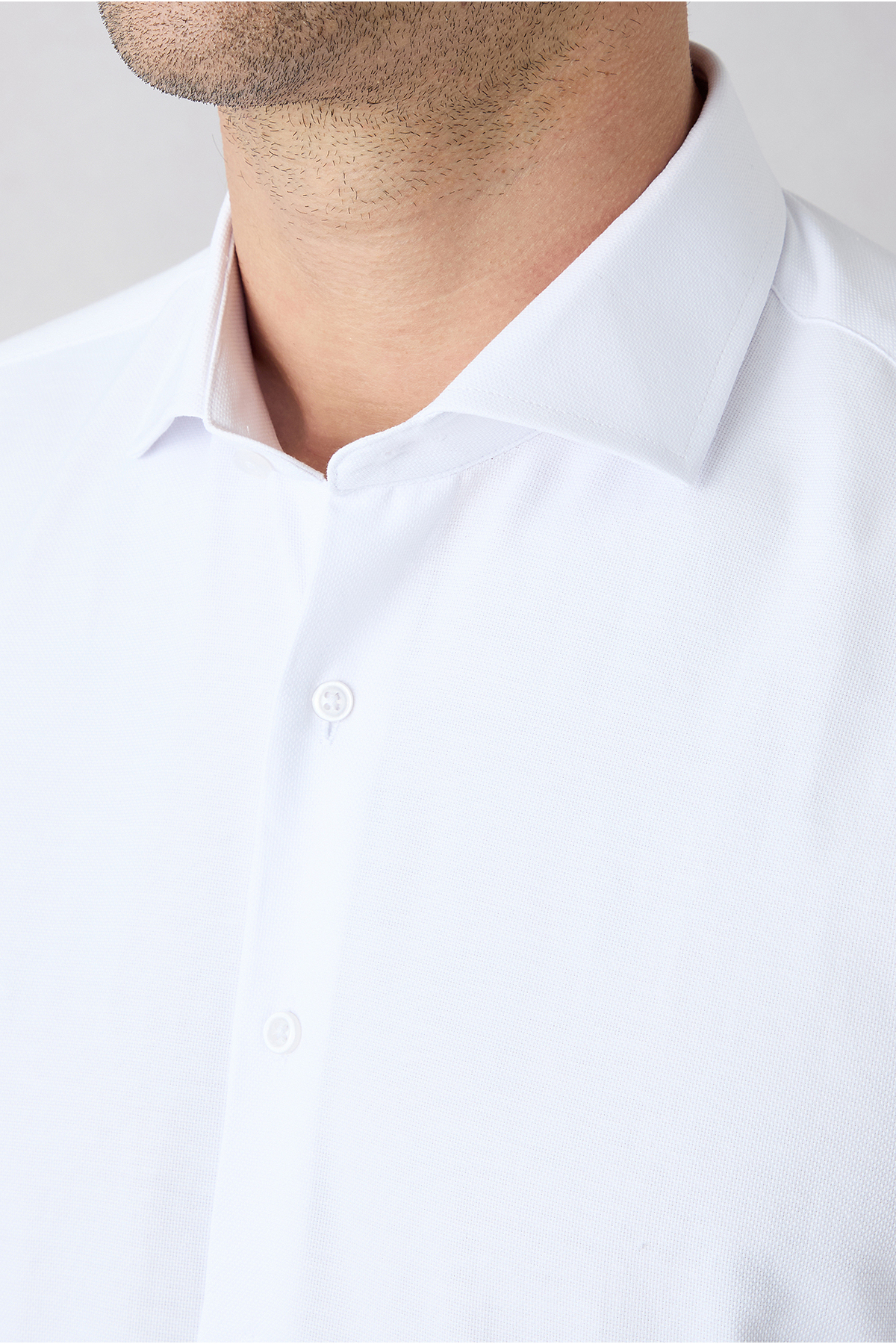 Uzun Kol Slim Fit İtalyan Yaka Oxford 4 Mevsim Pamuklu Kolay Ütülenebilir Klasik Gömlek — سفید KSSZ400000027 — تصویر 3 از 7