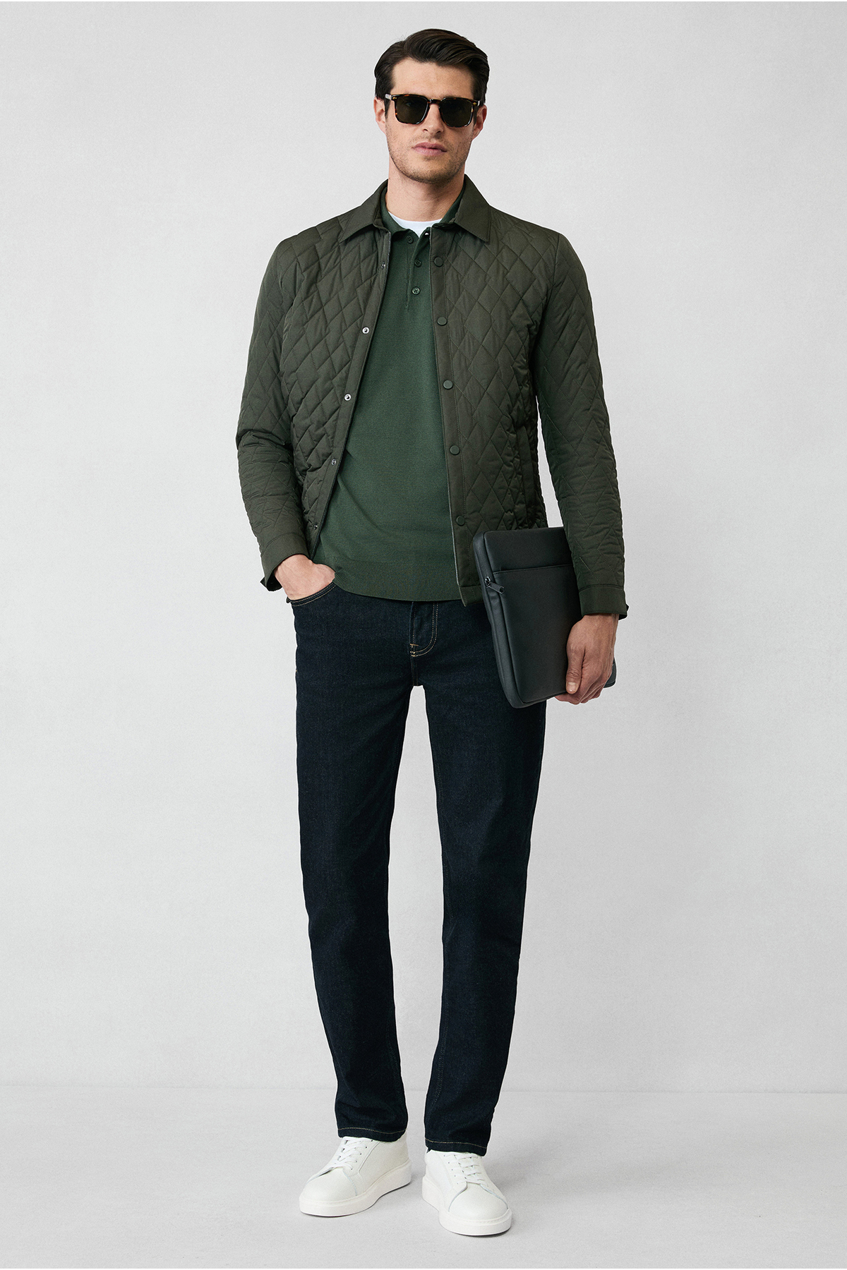 Regular Fit Düğmeli Polo Yaka Triko Kazak — خاکی KKBSD178DZ001 — تصویر 6 از 7