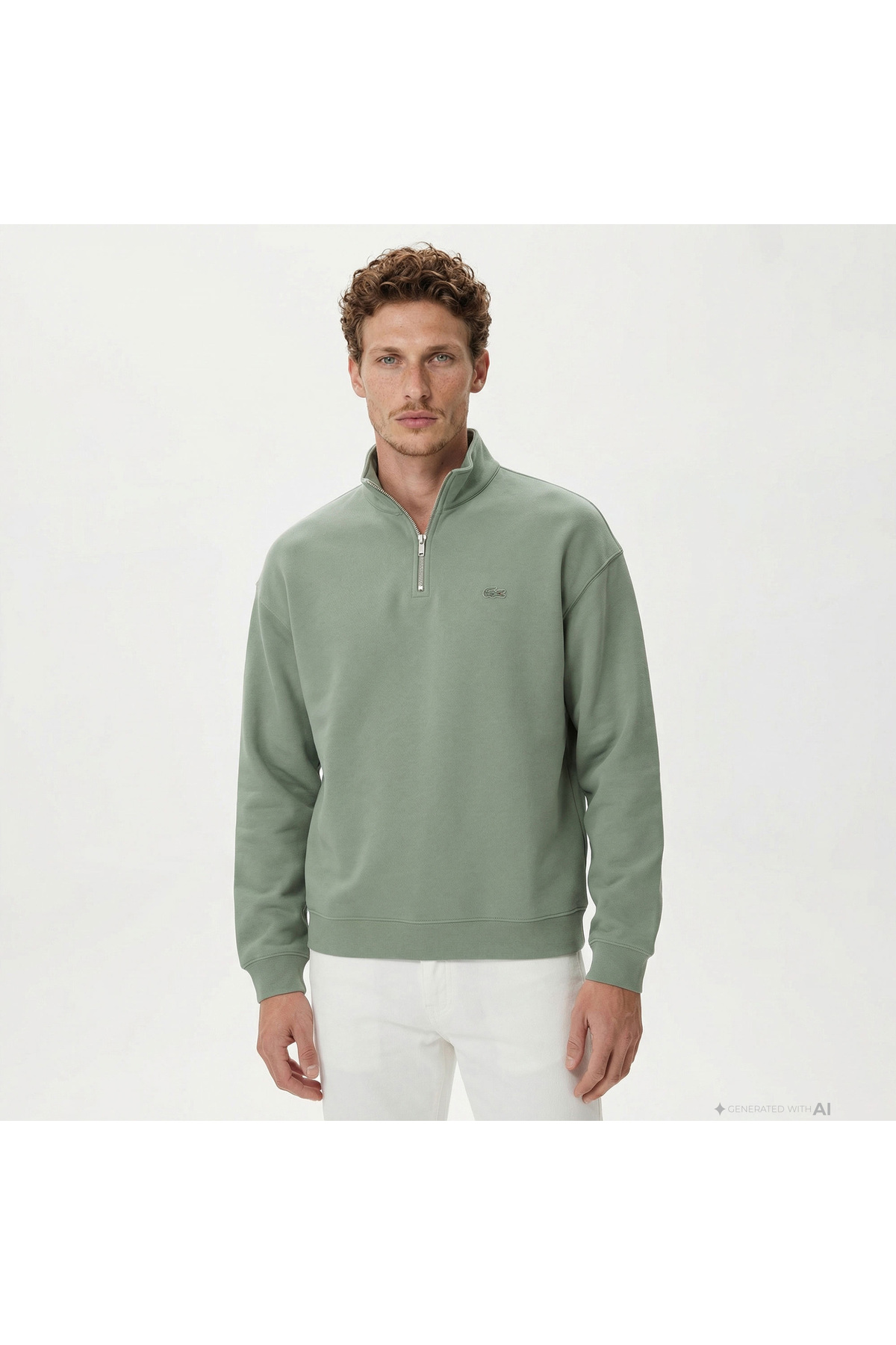 Lacoste Heavy Fleece Zipper Neck Unisex Yeşil Sweatshirt — سبز SH7759
