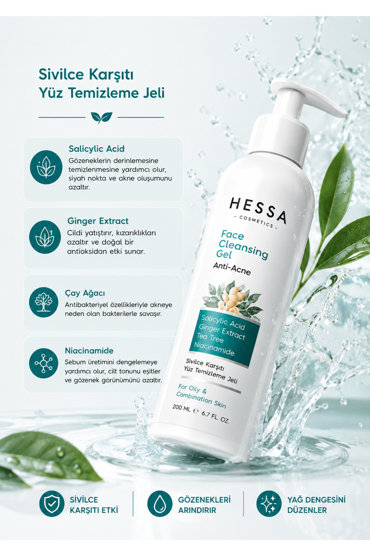 Yüz Temizleme Jeli 200ML-Arındırıcı ve Cilt Dengeleyici — Anti-Akne Yüz Temizleme Jeli — تصویر 3 از 3