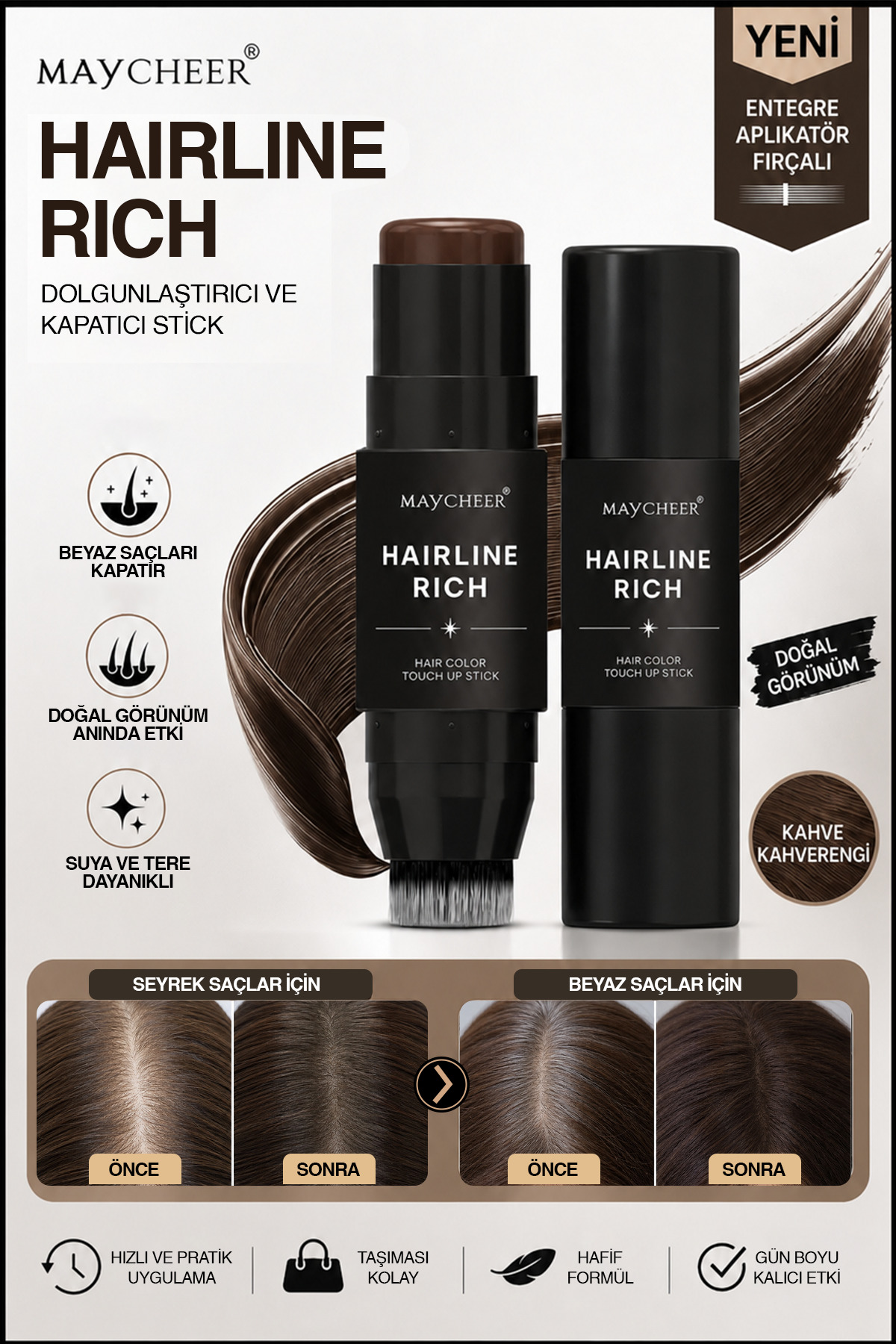 hb skin care Saç Kapatıcı Pudra (Kahverengi) Seyrek Saçları Kapatma-Beyazları Kapatma-Ultra Dolgun Görünüm — قهوه‌ای saç dökülmesi saç kapatıcı