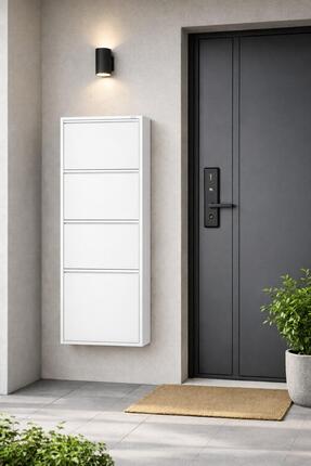 EVİTAÇ 4 Kapaklı Metal Ayakkabılık - Beyaz/Antrasit - İnce Tasarım Portmanto ...