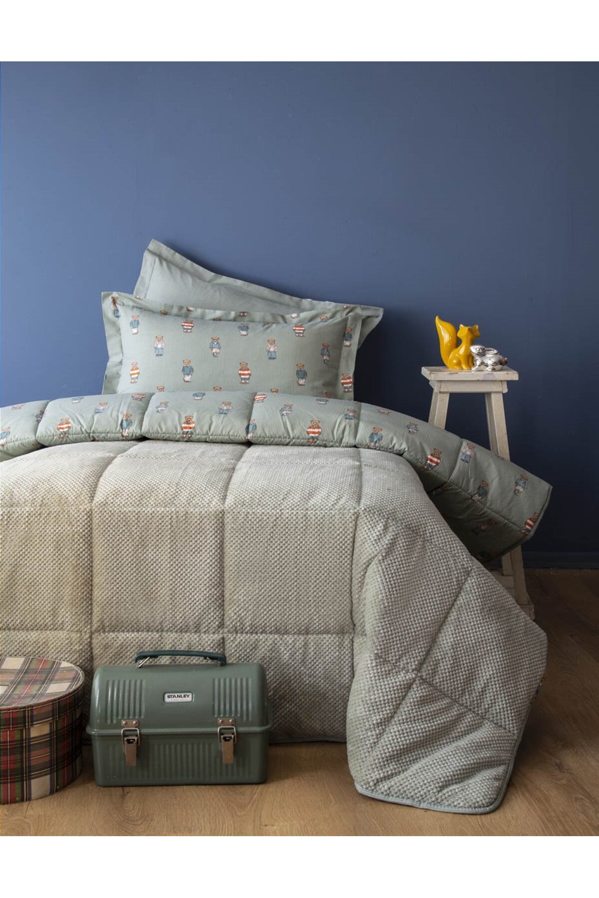 Single Bed Cover Fitted Bed Sheet Set Teddy Green Bedding Set