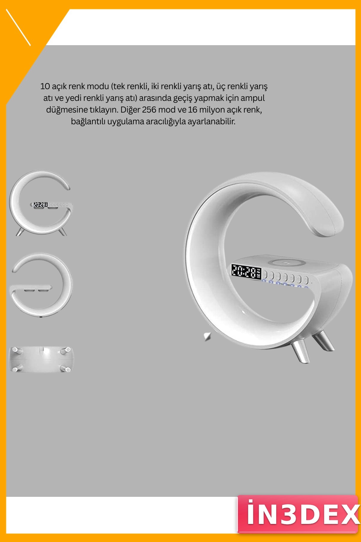 Kablosuz Şarjlı Bluetooth Hoparlörlü RGB Atmosfer Lambası Saatli