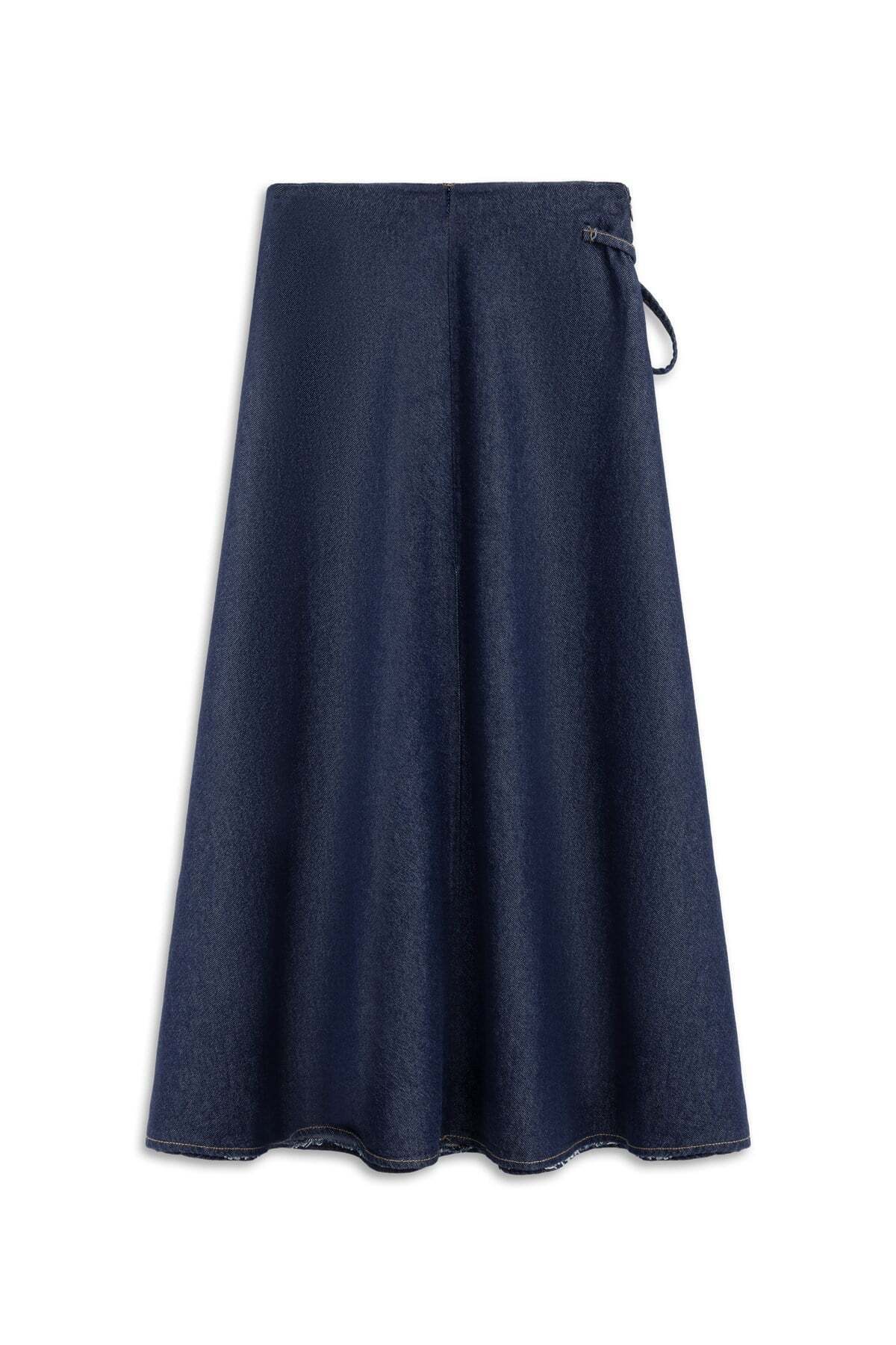 praye  Bağcıklı Parçalı Denim Etek Mavi - Görsel 2