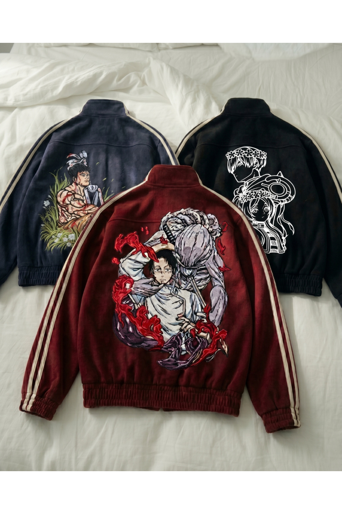 Touz Moda Berserk Çift Çizgili Baskılı Oversize China Unisex Ceket görsel 2