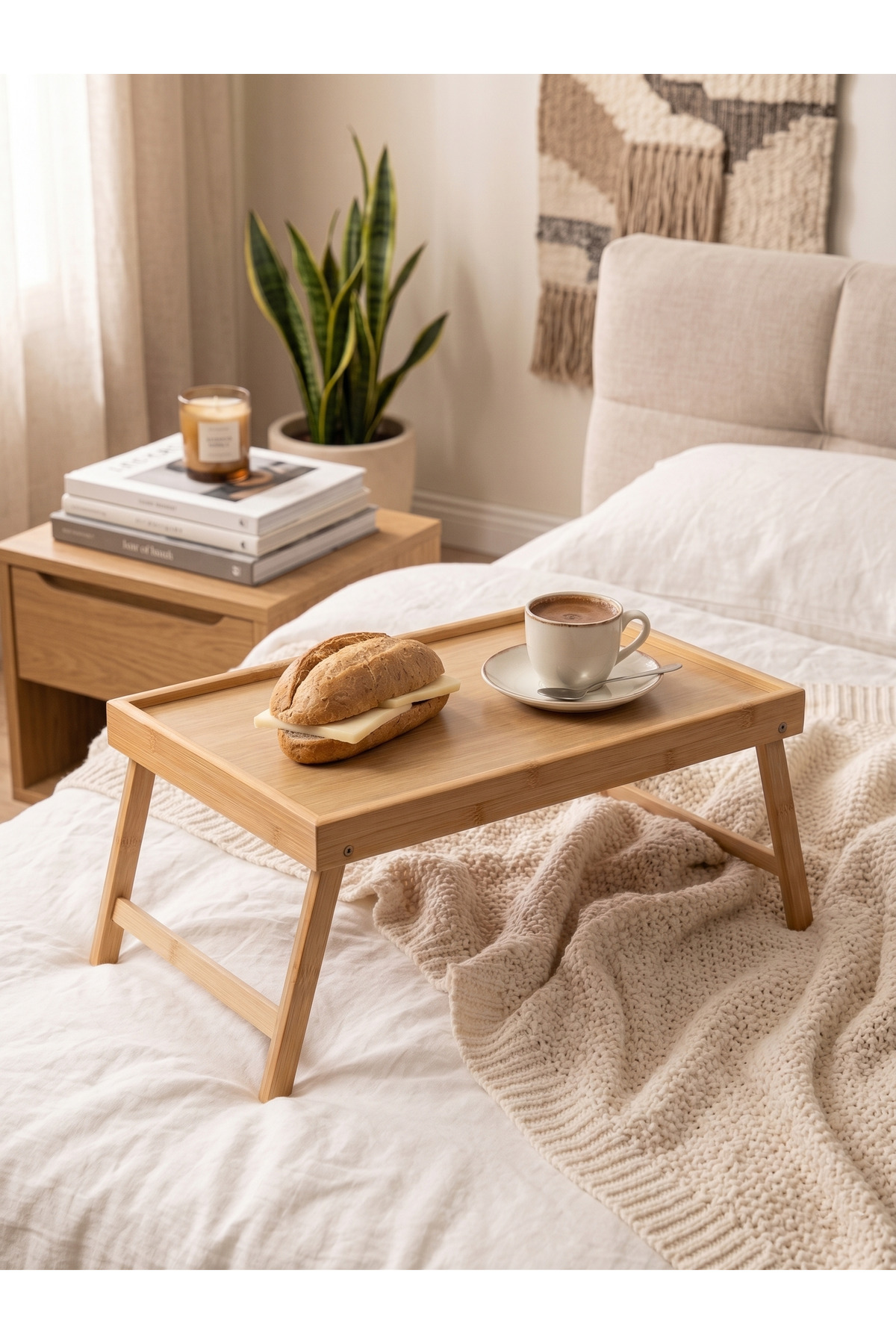 WOOF HOME Bambu Katlanabilir Yatak ve Koltuk Tepsisi – Keyifli