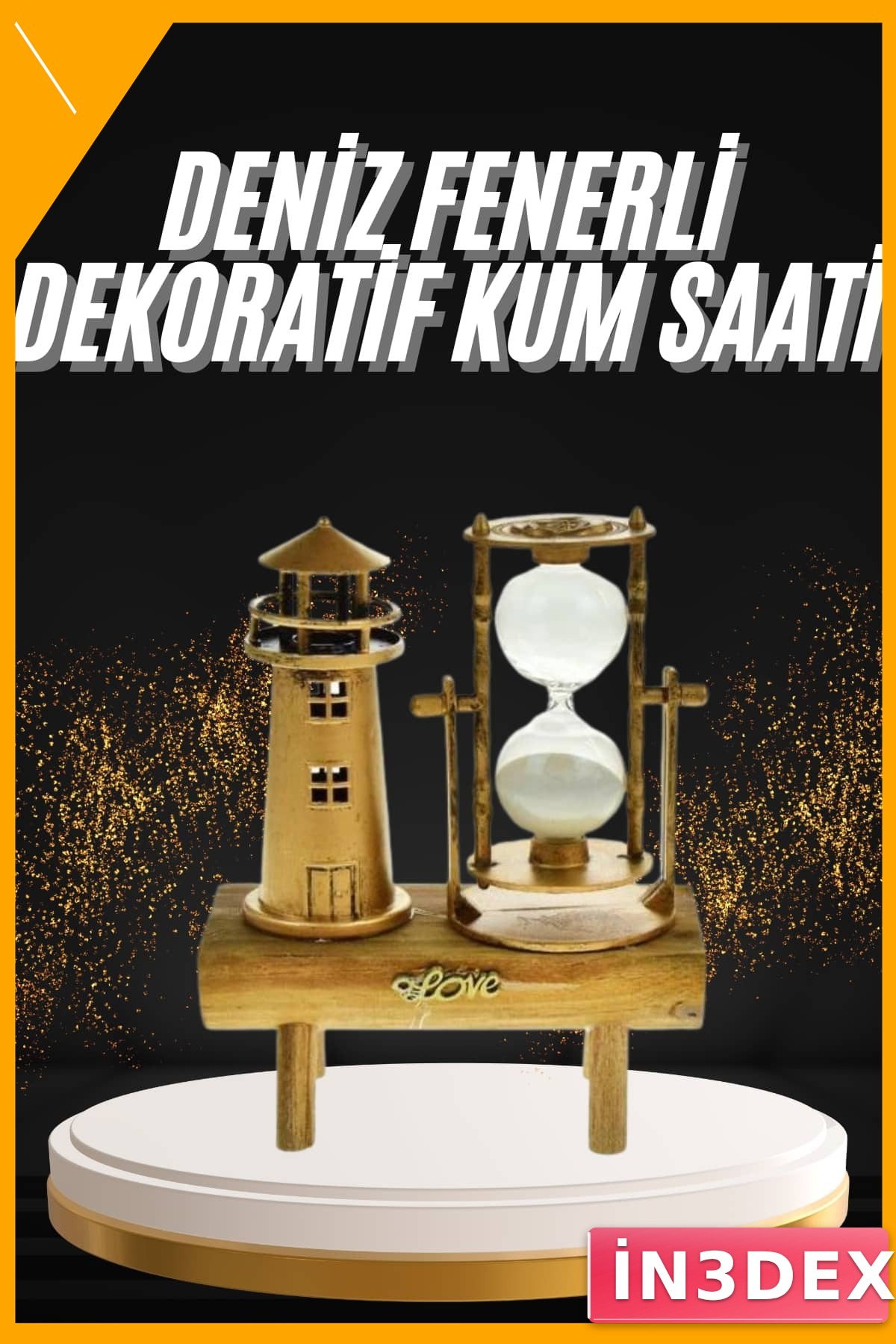 Retro Ahşap Görünümlü Deniz Fenerli Dekoratif Kum Saati