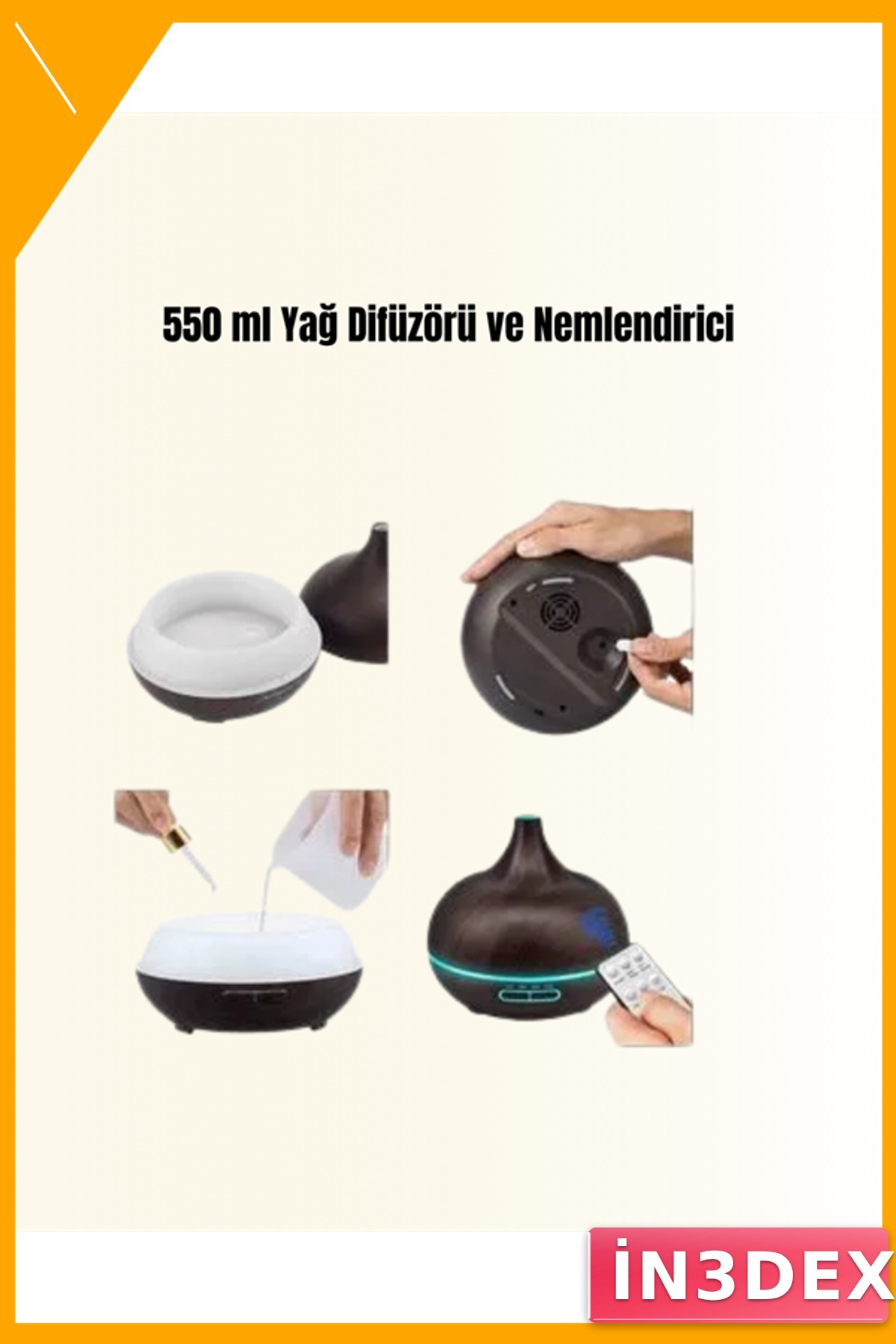 Ultrasonik Soğuk Buhar Aromaterapi Difüzörü 550ml 7 Renk