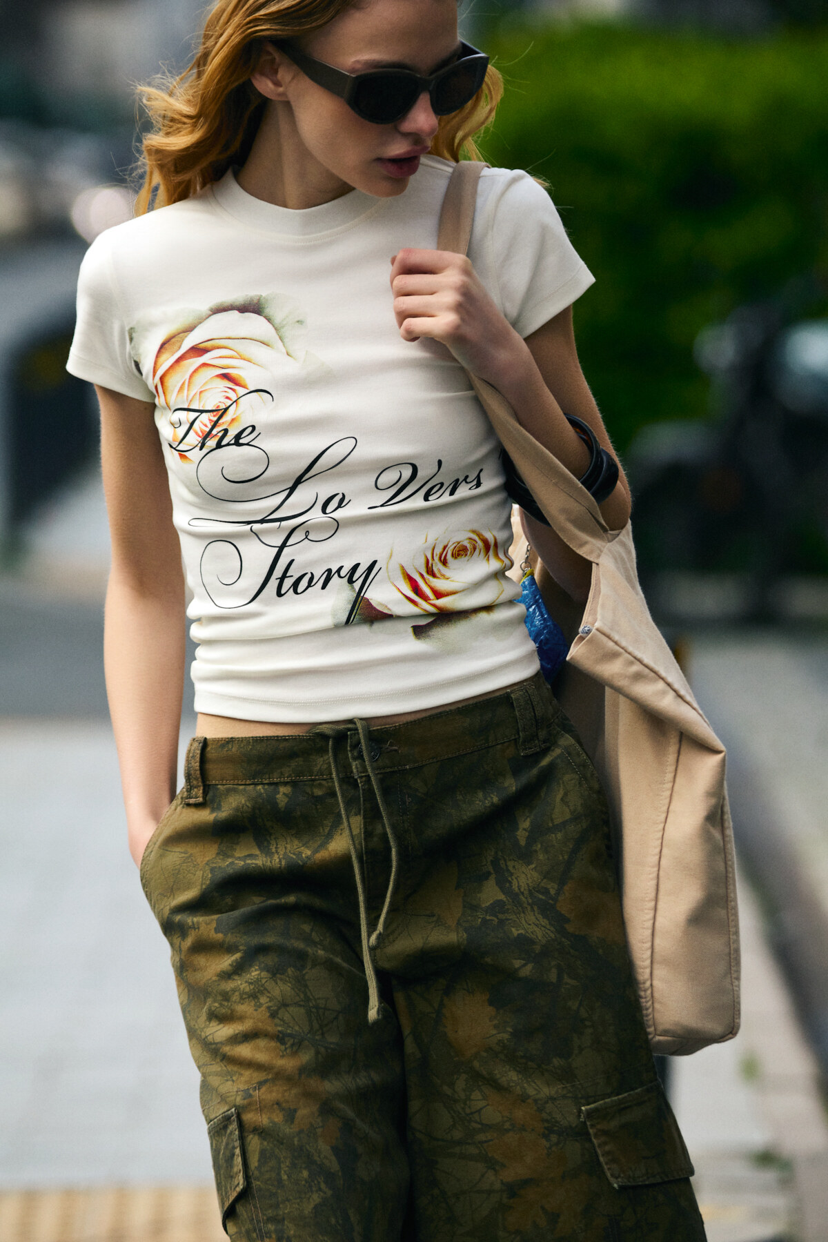 GRIMELANGE Efilium Women's Soft and Flexible Fabric Organic Cotton T-Shirt with Print Detail in Ecru