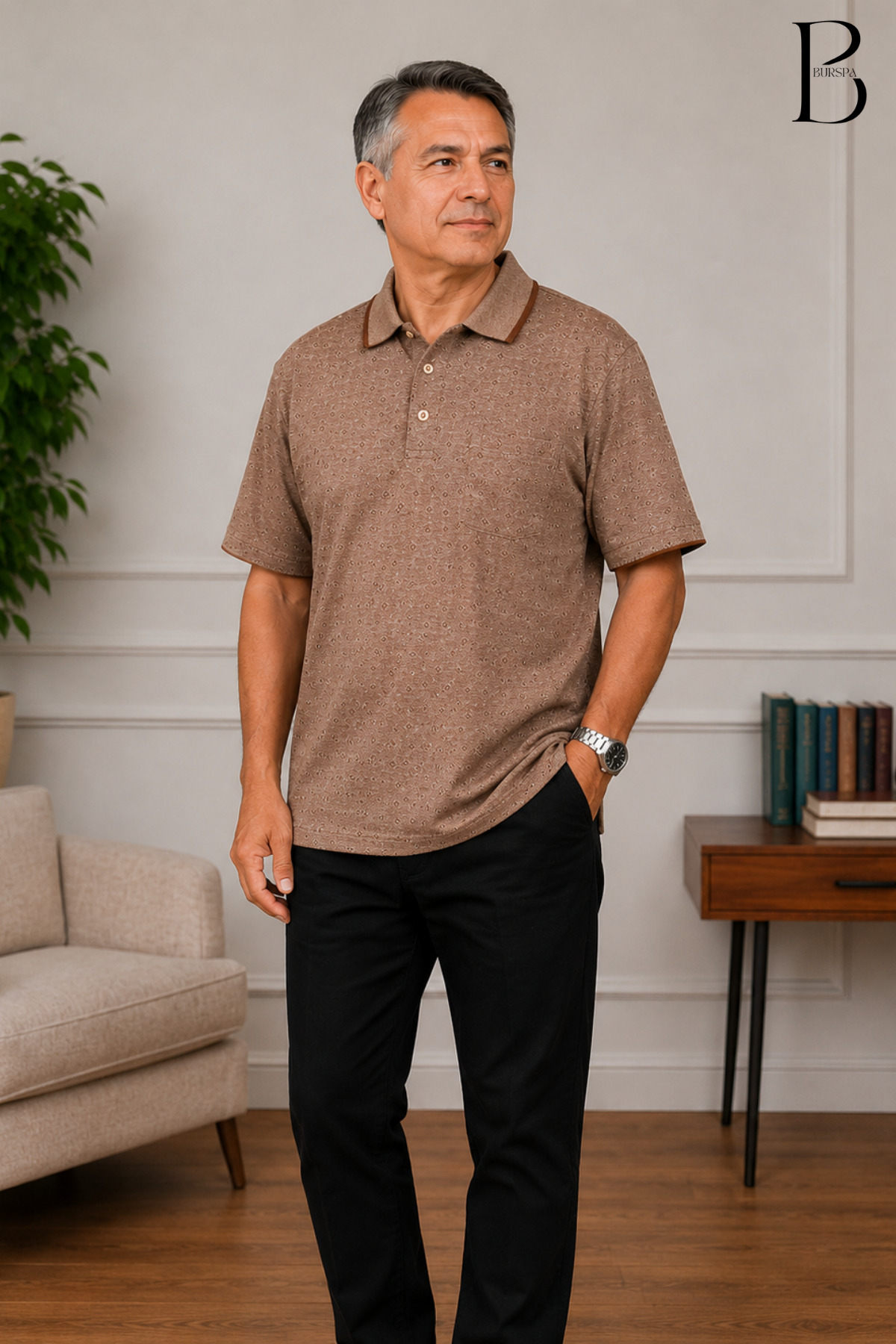 Men's Summer T-Shirt with Comfortable Cut Collar and Pockets