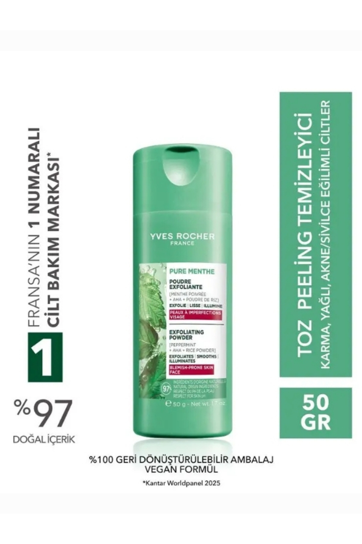 Pure Menthe AHA Toz Peeling Temizleyici 50 gr Yağlı Karma Akne Eğilimli Cilt Arındırıcı — PM-AHA-TP50 — تصویر 4 از 4