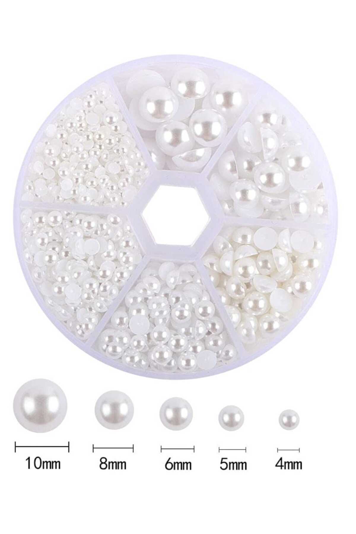 yiğit aksesuar 850 Pcs Beyaz Yarım İnci set tırnak yapıştırma Yapım Seti — 850 beyaz yarim İnci set