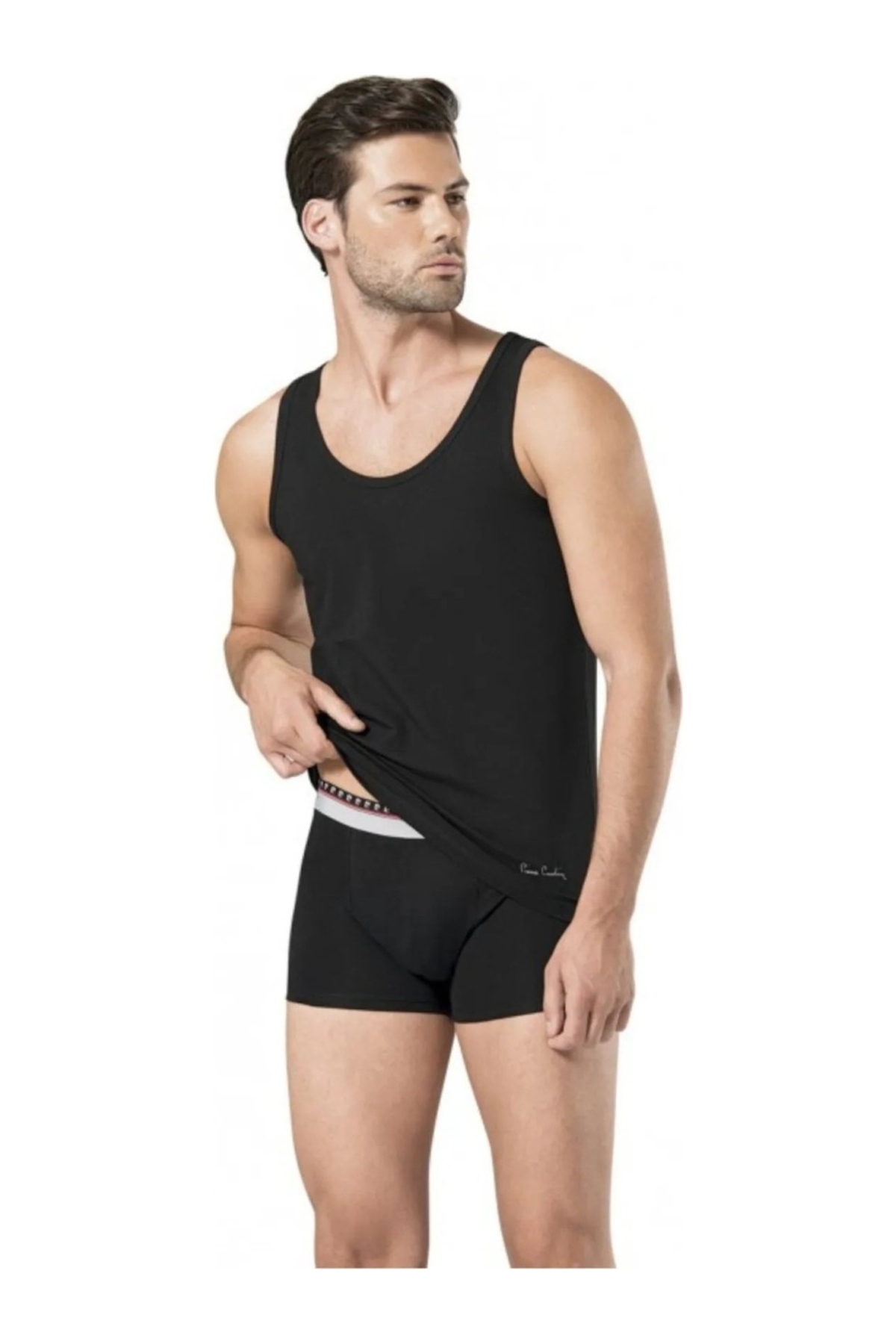 ست زیرپیراهنی و باکسر مردانه نخی مشکی مخصوص عروس ۱۵۵ پیر کاردین لباس زیر Pierre Cardin