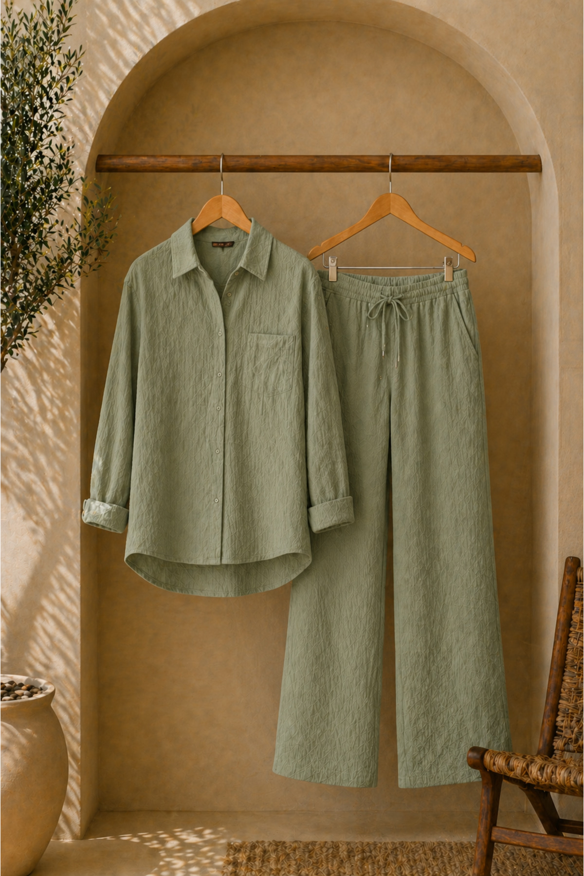 ZİYMO Unisex Burümcük Fabric Shirt Pants Lower and Upper Set