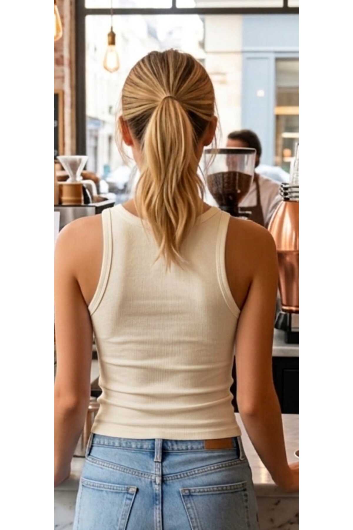 ZUM 3'lü Halter Yaka Crop Biyeli Siyah Beyaz Krem Kolsuz Krop Büstiyer Kaşkorse Kadın Toparlayıcı Likralı Günlük Fit görsel 6