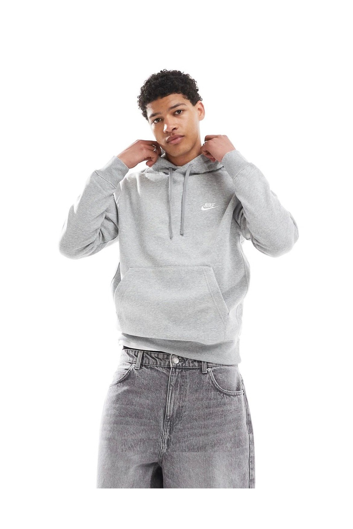Nike Sportwear Club Şardonlu Kapüşonlu Günlük Stil Gri Sweatshirt görsel 2