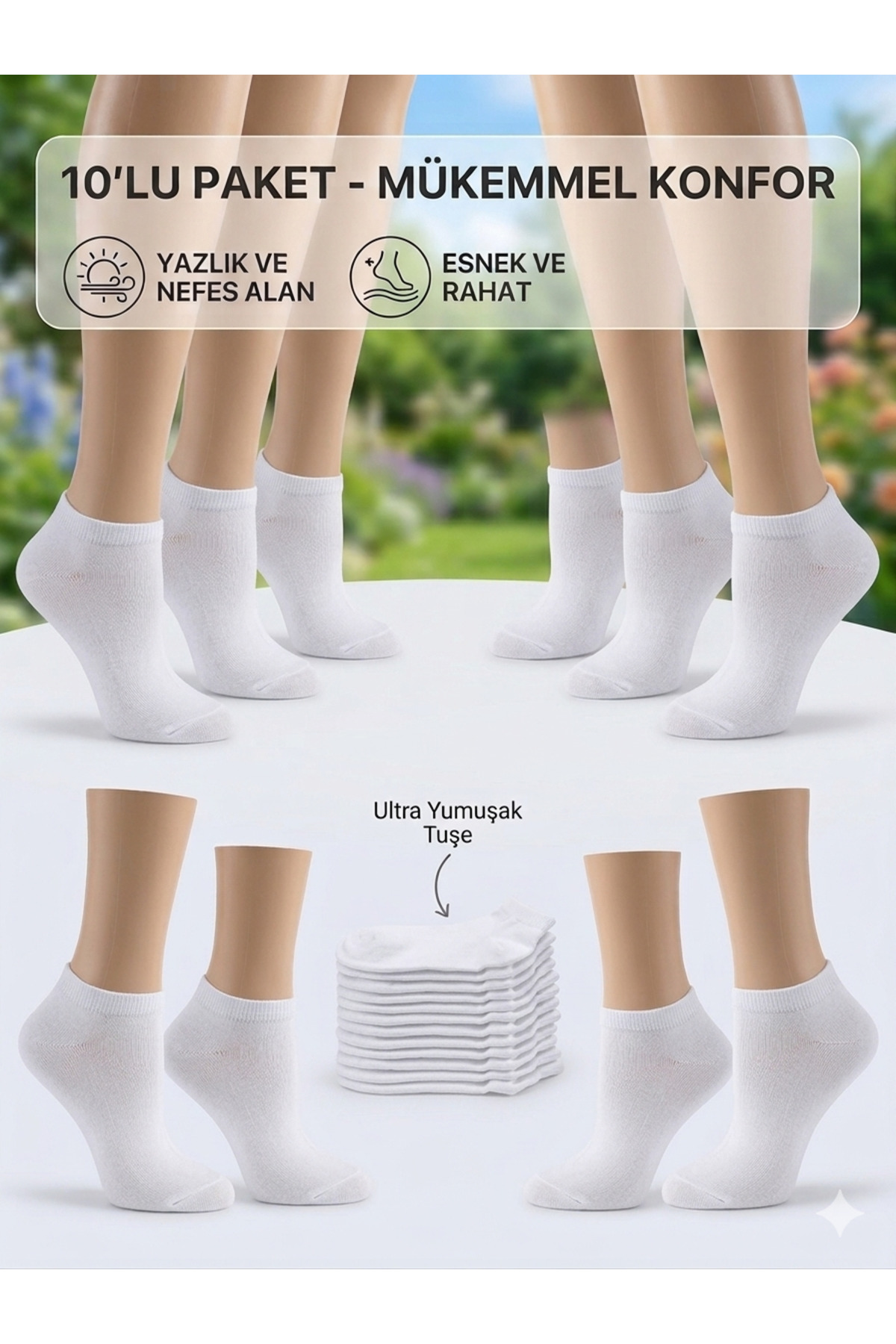 KM Collections 10'lu Ekonomik Paket Genç&Kadın Patik Çorap Seti