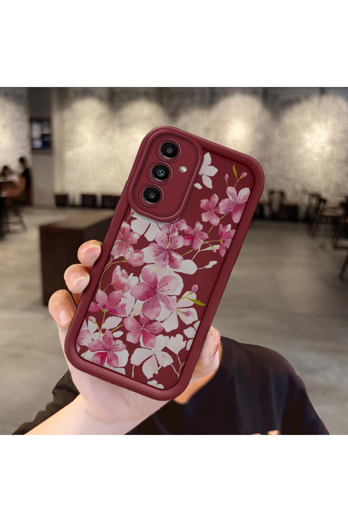 Samsung Galaxy A13 5G(SM-A136) Compatible Shockproof Camera Shielded Claret Red Silicone Patterned Case