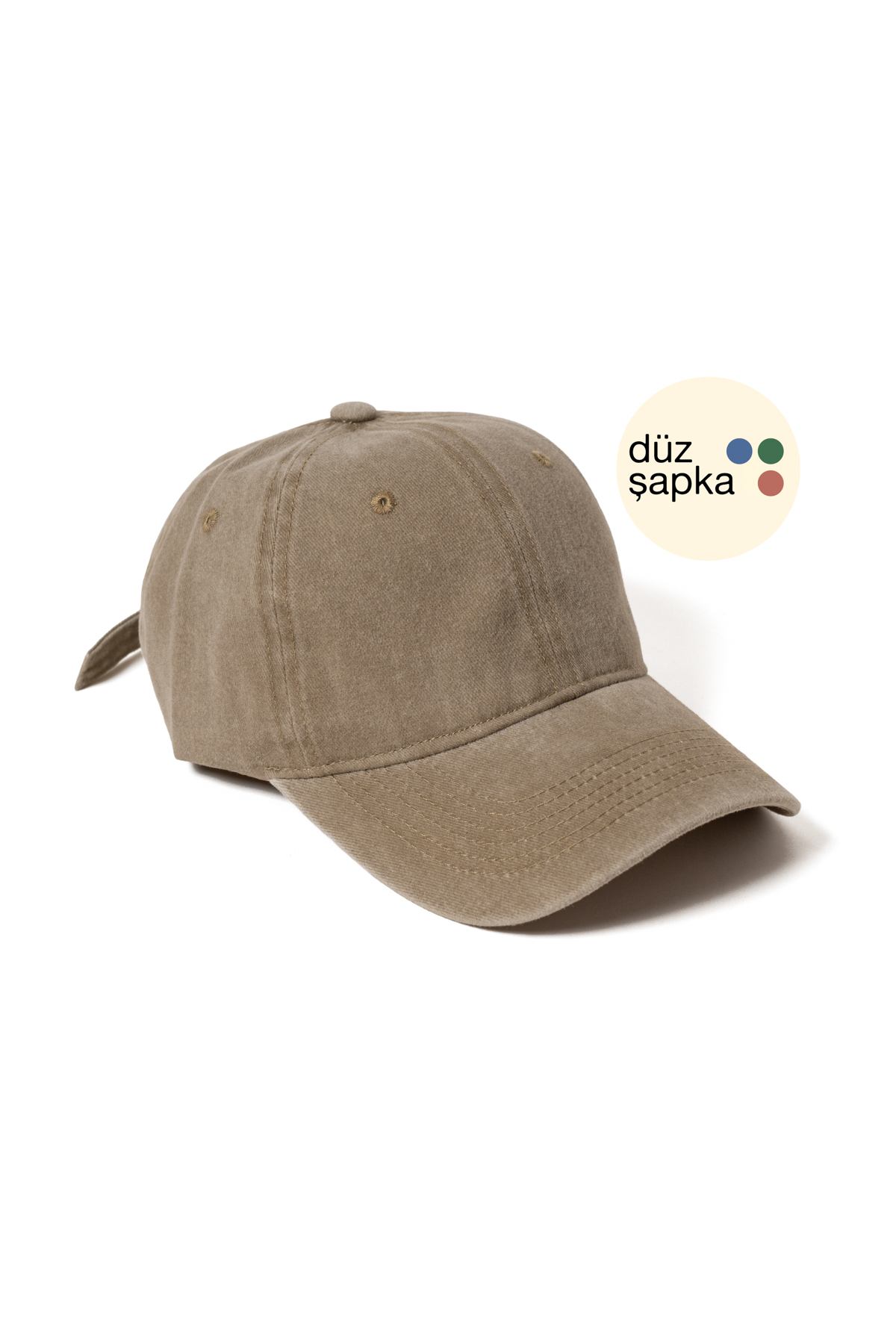 düz şapka studio Düz Şapka | Koyu Bej Yıkamalı Kep Şapka - Minimalist, Logosuz ve Yazısız