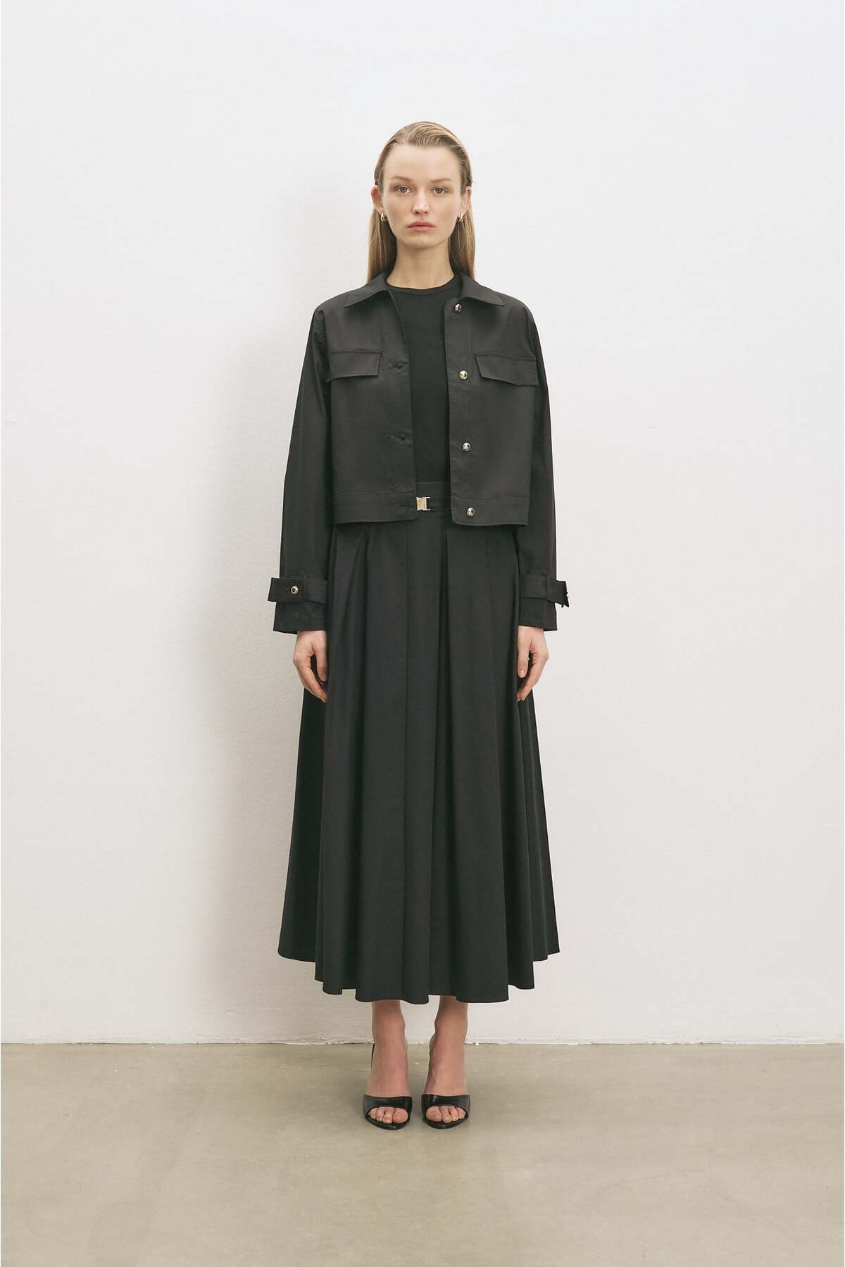 PARİS COTTON SKIRT JACKET SET BLACK