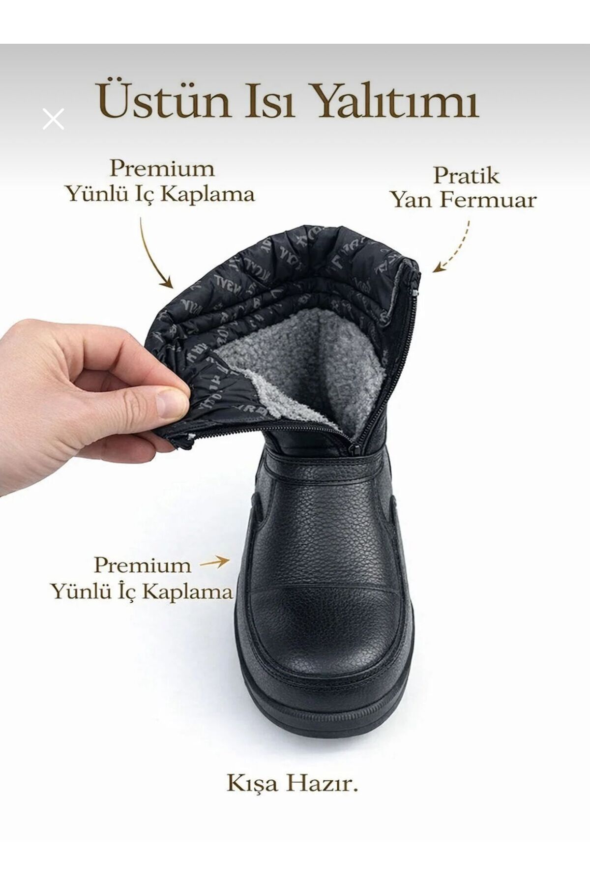 KANTEX Erkek Kar Botu, İçi Yünlü, Fermuarlı, Suya Dayanıklı, Kışlık Outdoor RCN50 görsel 2