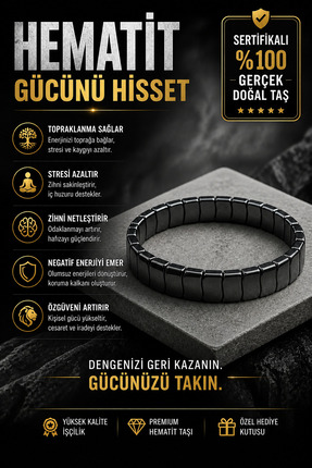 OSMANLI DOĞAL TAŞ Hematit Erkek Bileklik Yeni Seri No:1