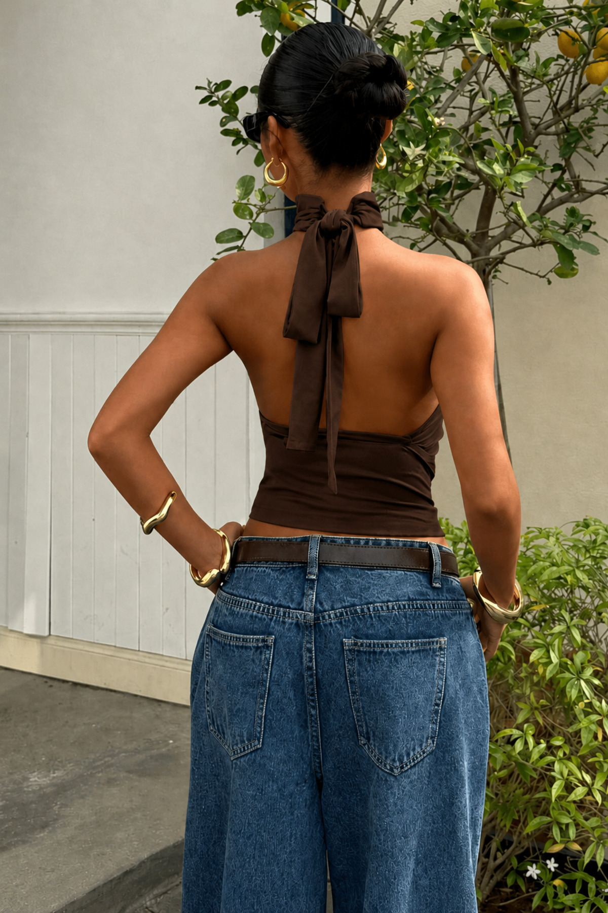 World Fashion Trends Bele Oturan Bağcıklı Esnek Crop top bluZ görsel 4