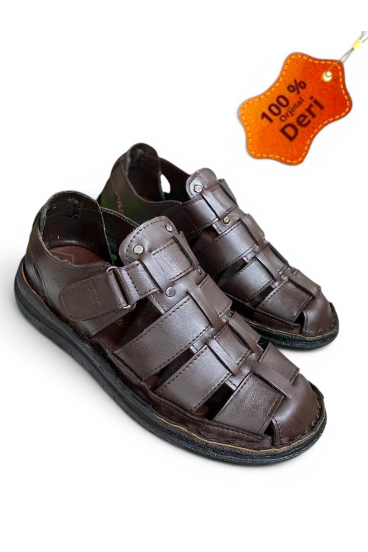 MAGIC SHOES Günlük Hakiki Deri Kahverengi Ortopedik Tabanlı Erkek Sandalet