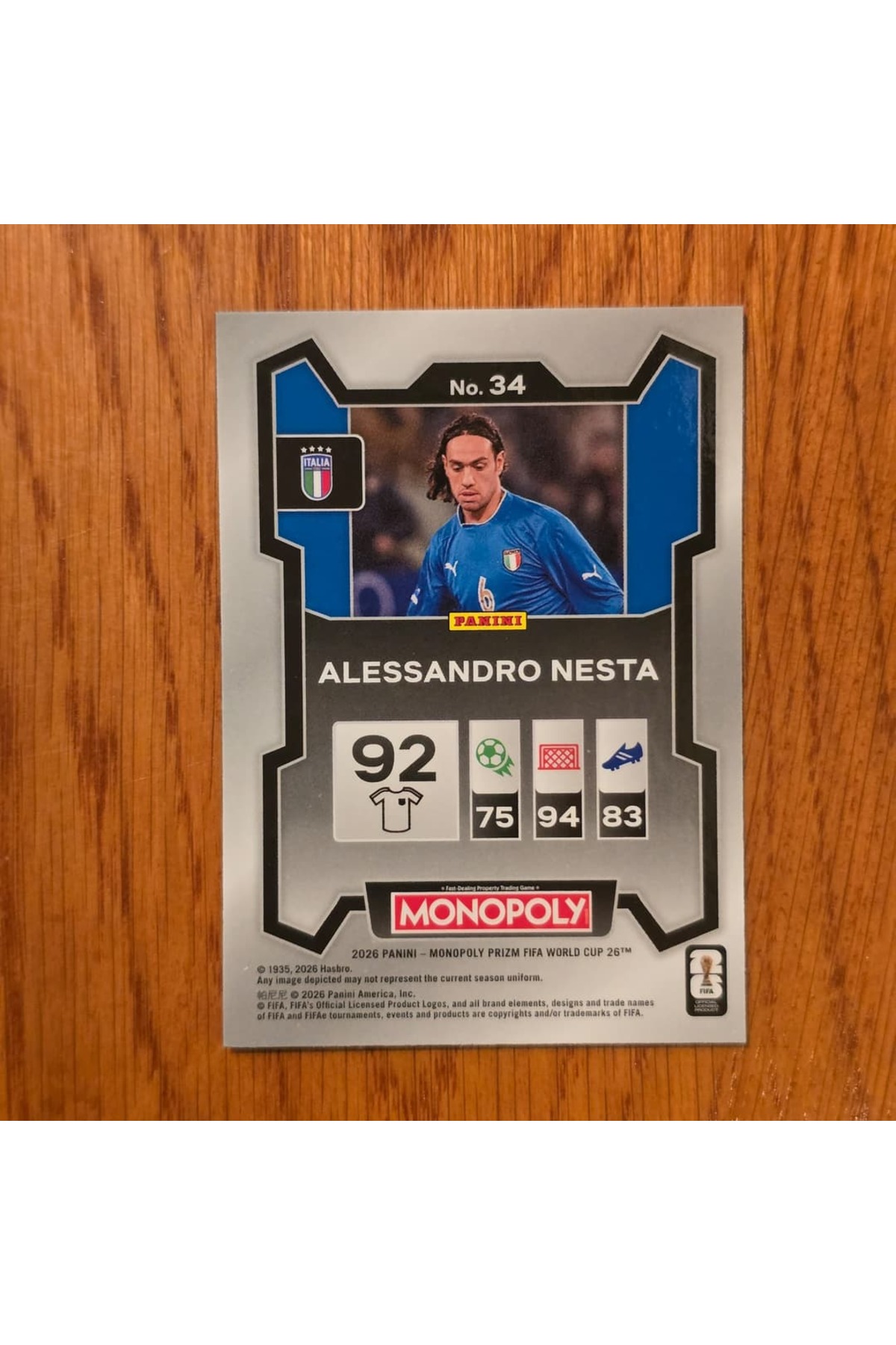 Panini Prizm Monopoly Alessandro Nesta No. 34 Lisanlı Oyun
