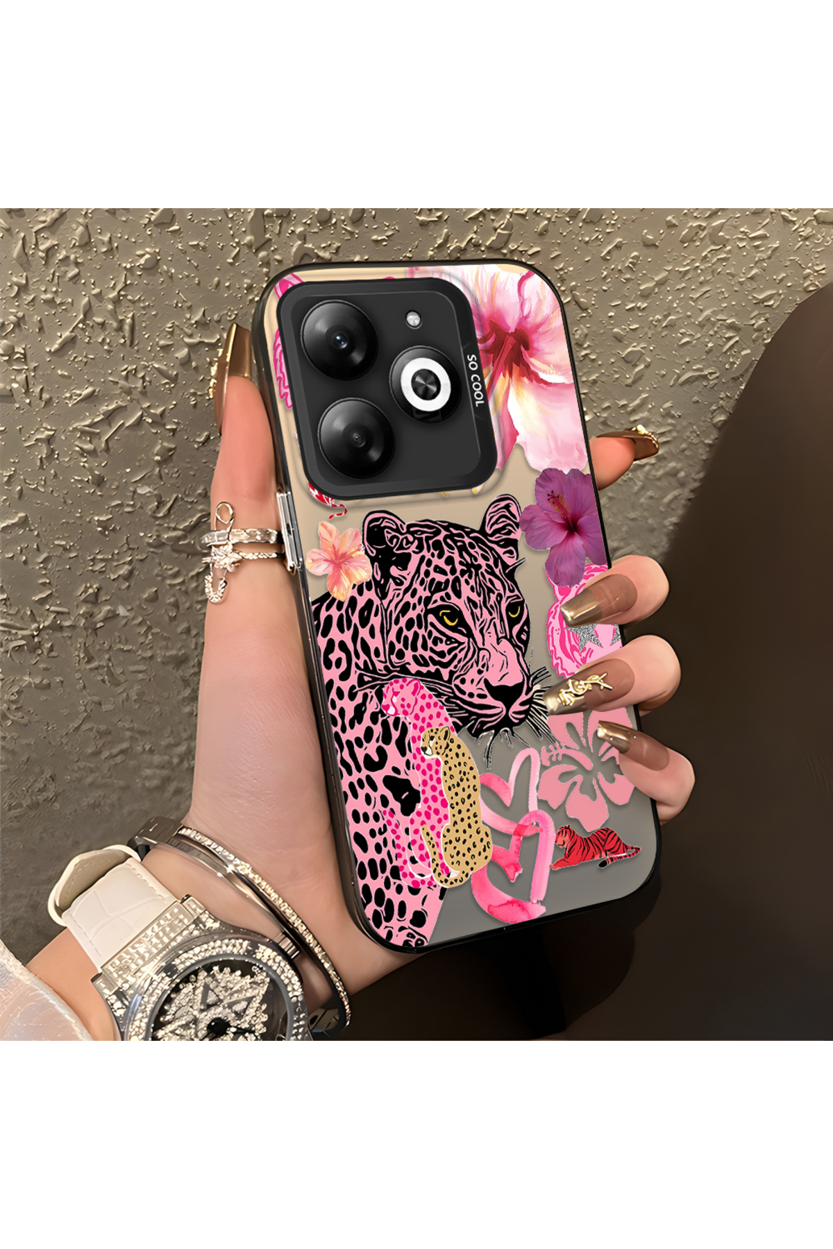 Infinix Hot 40i Compatible Silicone Edge Hard Back Case Couple Phone Case Leopard Pattern