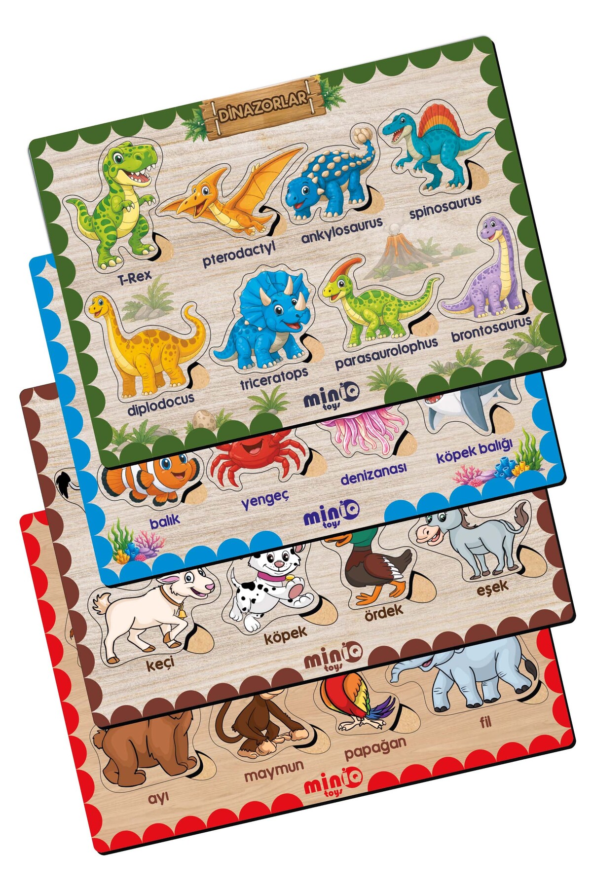 Wooden TURKISH Farm Animals-Forest Animals-Sea Creatures-Dinosaurs SET of 4 Educational Jigsaw Puzzle