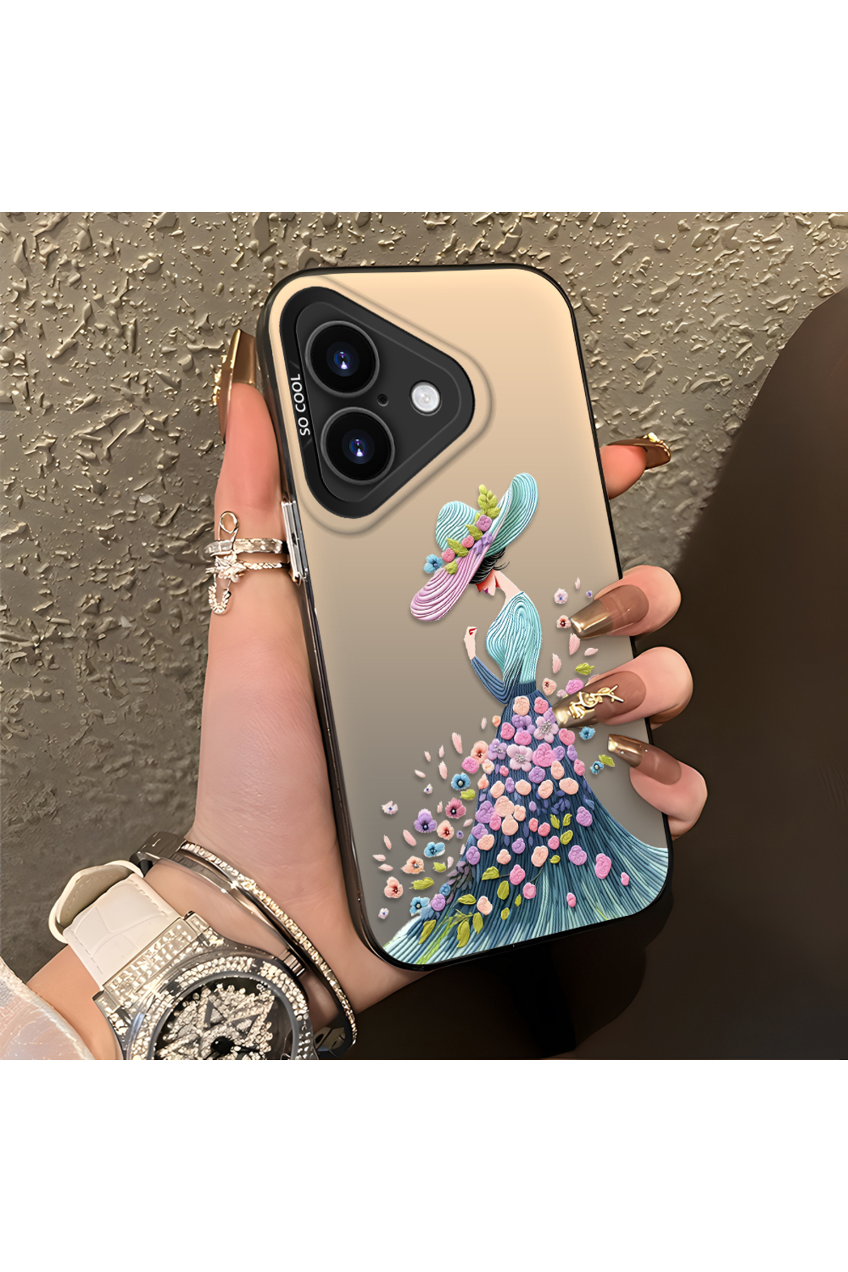 iPhone 16 Compatible Silicone Edge Hard Back Case Couple Phone Case Lovely Girl Patterned