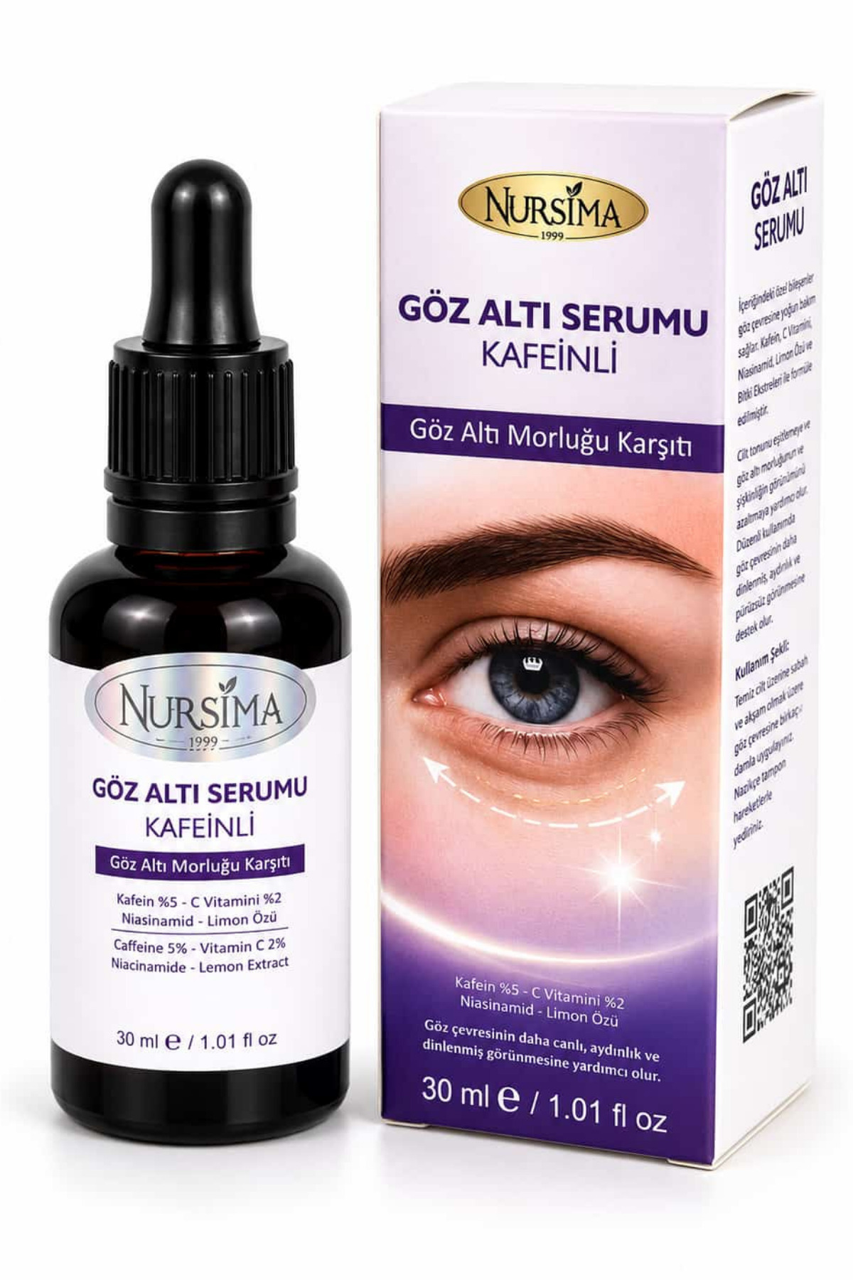 Nursima Kafeinli Göz Altı Bakım Serumu 30 ml - Niasinamid, C Vitamini ve Limon Özlü — 03869820583466