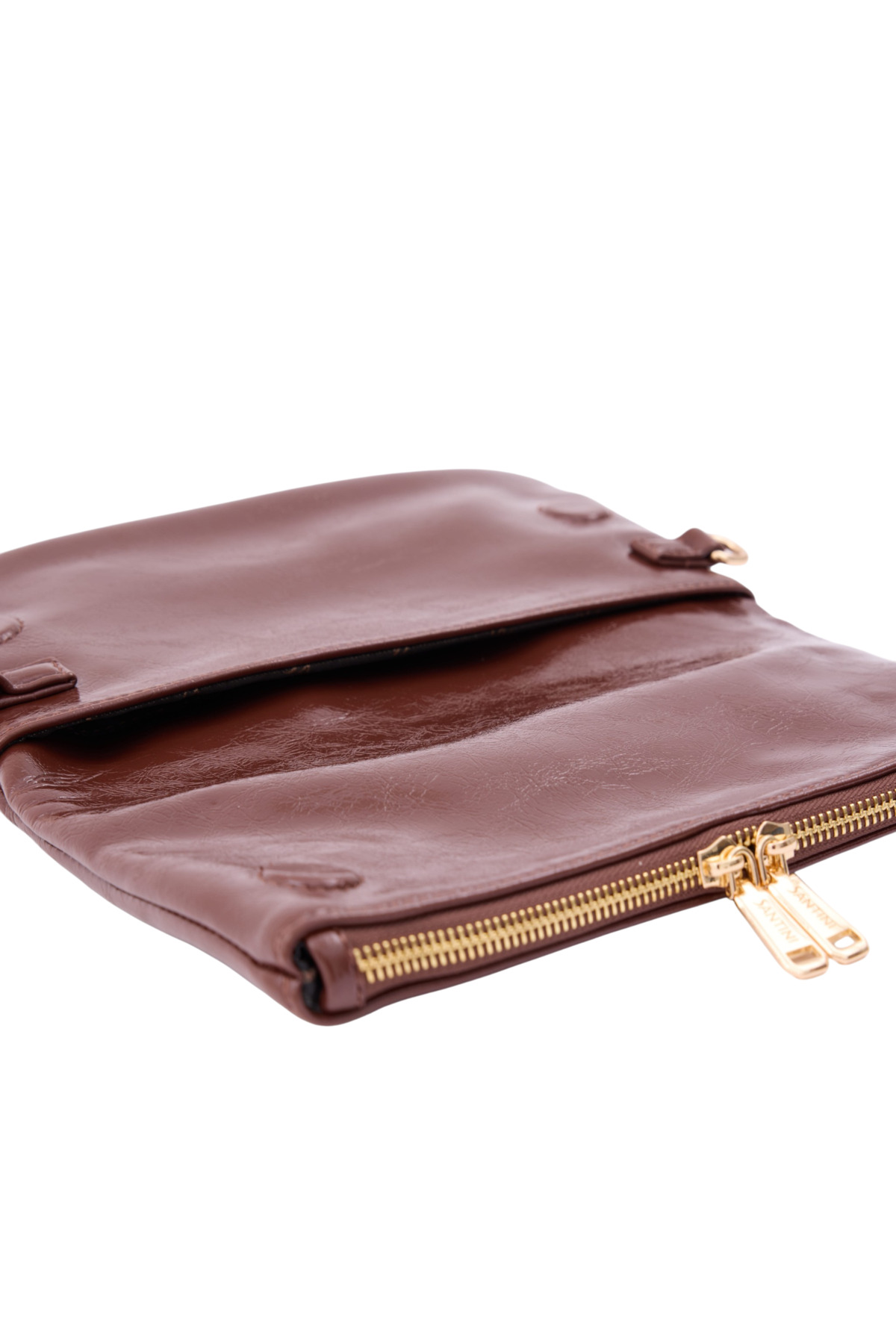 Santini Collection Kadın Çanta Çapraz Çanta Askılı Kol Çantası Omuz Çantası Çift Zincir Askılı Clutch El Çantası, Kahverengi Lior Fold görsel 5