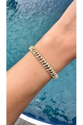 MONVEJEWELS Altın Renk Zirkon Taşlı Örgü Form Bileklik