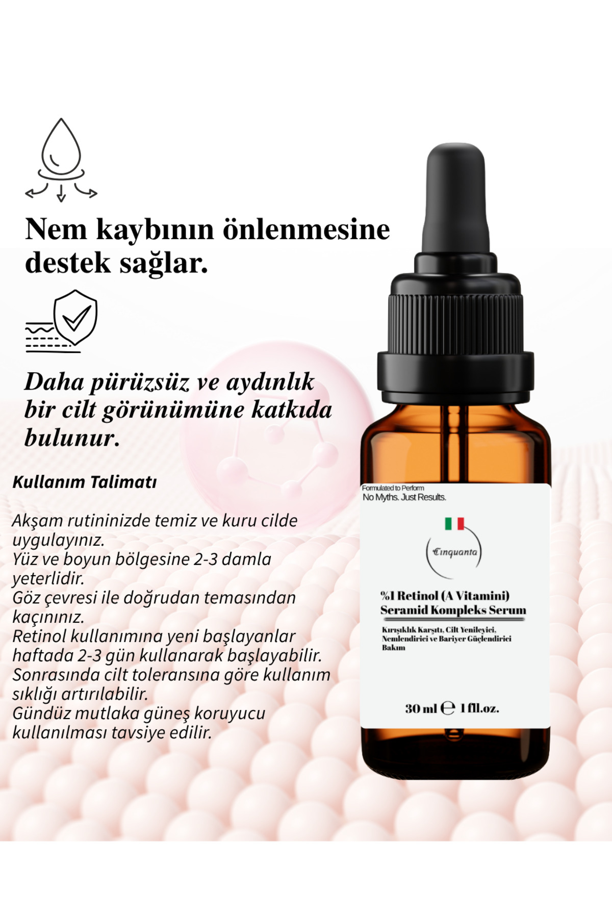 سرم ضد چروک 1% رتینول (ویتامین A) + کمپلکس سرامید، 30 میلی لیتر — سینکرتینول — تصویر 2 از 2