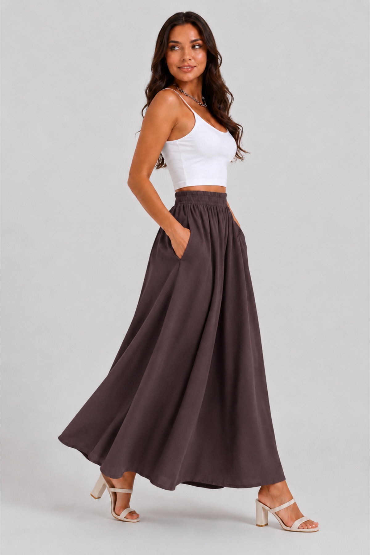Tencel Fabric Long A-Section Flared Skirt