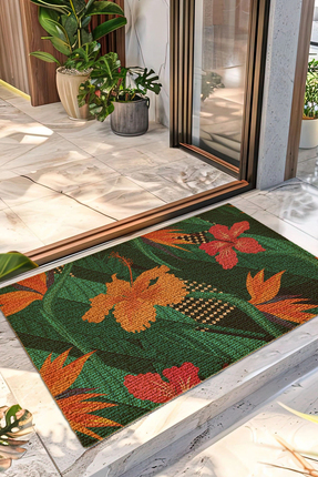 Decovetro Paspas Renkli Botanik Çiçek Desenli Kapı Önü Halı Paspası 40 x 60 cm