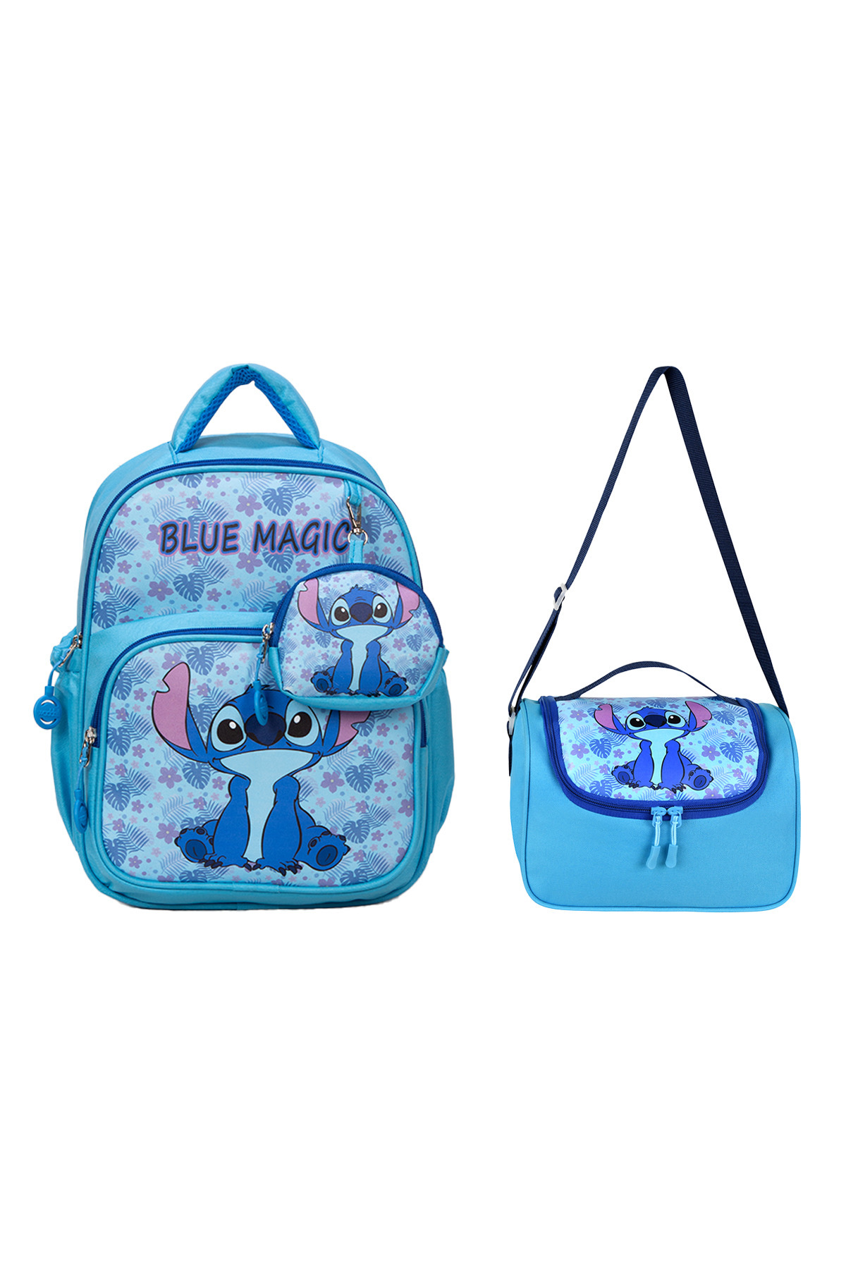Royal Glow Set of 2 Leather Printed Stitch Girls Nursery Kindergarten Bag and Lunch Bag with Small Wallet as a Gift.