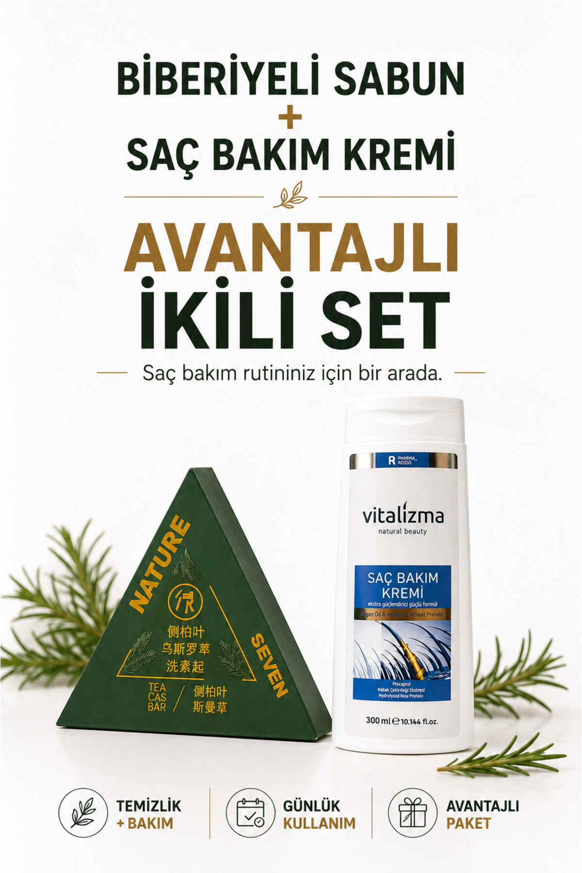 Biberiyeli Saç Bakım Sabunu ve Saç Bakım Kremi İkili Avantajlı Set — SETBAKIM — تصویر 8 از 8