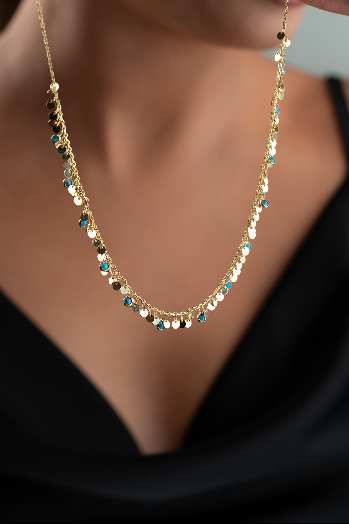 Silvano Jewelry 925 Ayar Gümüş Pullu Turkuaz Taşlı Salaş Kolye görsel 2