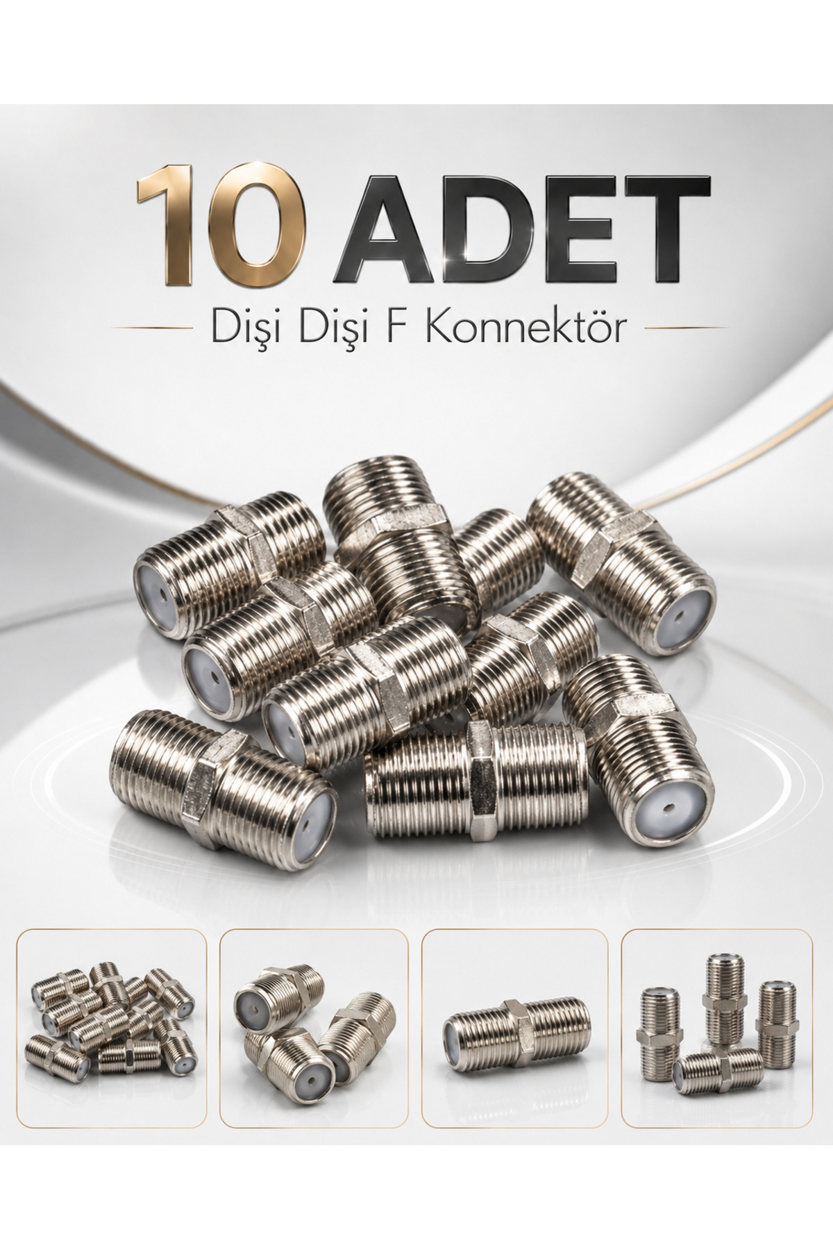 10 Adet Dişi Dişi F Konnektör Uydu Anten Kablo Birleştirici Koaksiyel TV LNB CCTV Modem Ara Bağlantı Adaptörü Metal
