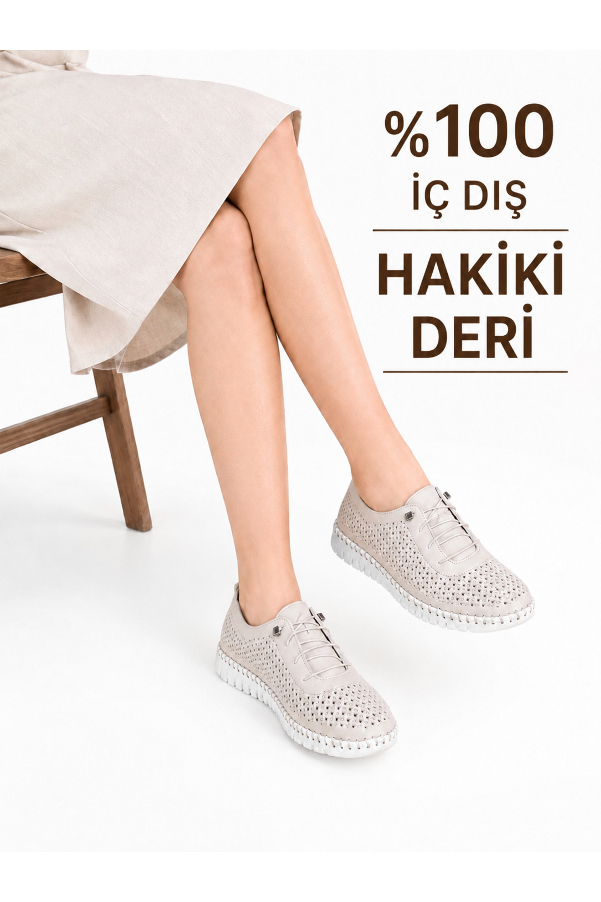 Cooka Shoes Kadın Hakiki Deri Anne Ayakkabısı Ortopedik Günlük Yürüyüş Ayakkabısı – Bej