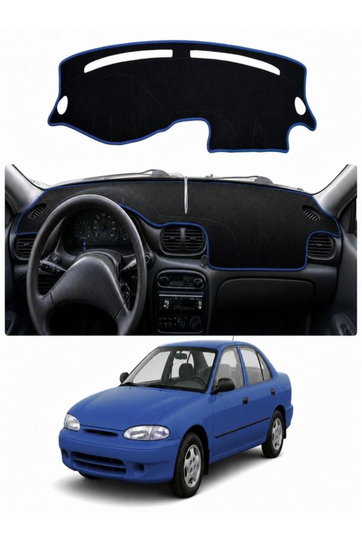 e-biz Hyundai Accent Yumurta Kasa (1994-2000) Uyumlu Torpido Koruma Örtüsü Oto Kılıfı Siyah - Mavi