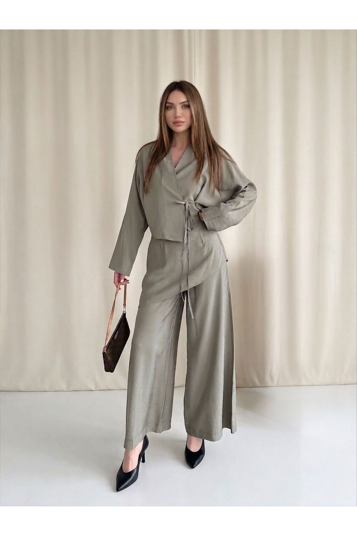 My Blog Khaki Kimono Pants Set - 8009