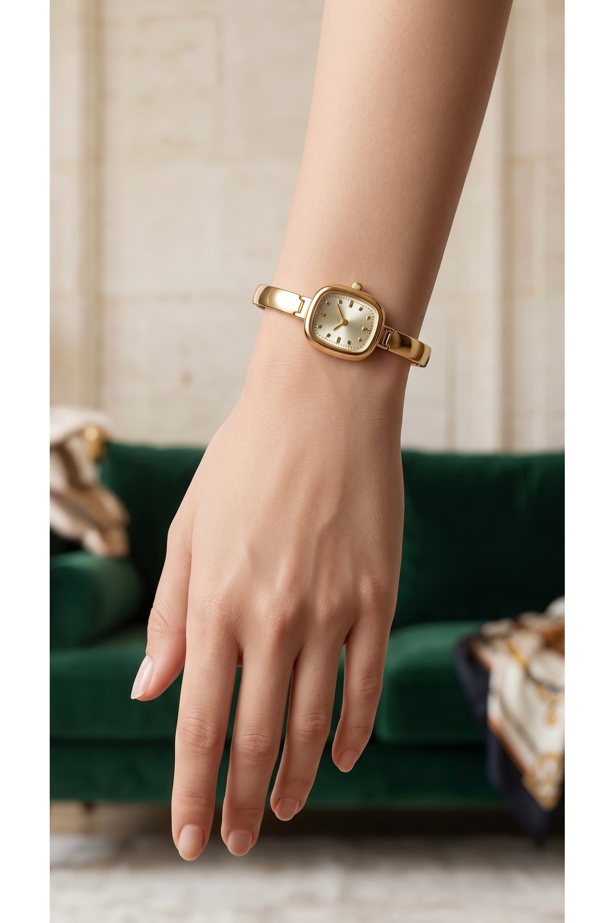 KLISHE Butik Madame Kadın Çelik Saat Gold Renk Vintage Old Money Lüks Zarif Şık Kare Kasa Kadın Kol Saati | Limited Edition 2026 görsel 5