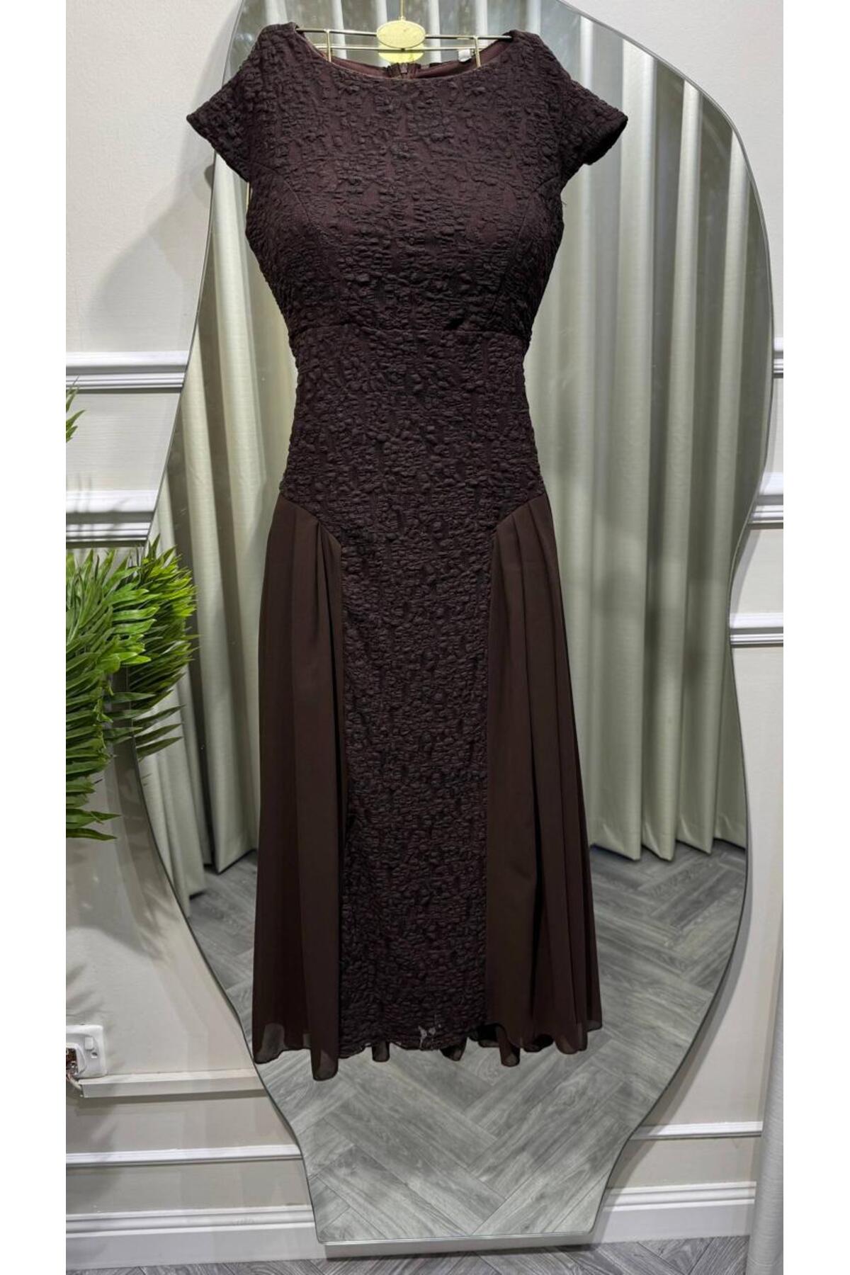 Mar style Jacquard Midi Dress with Side Chiffon Details- Trendyol