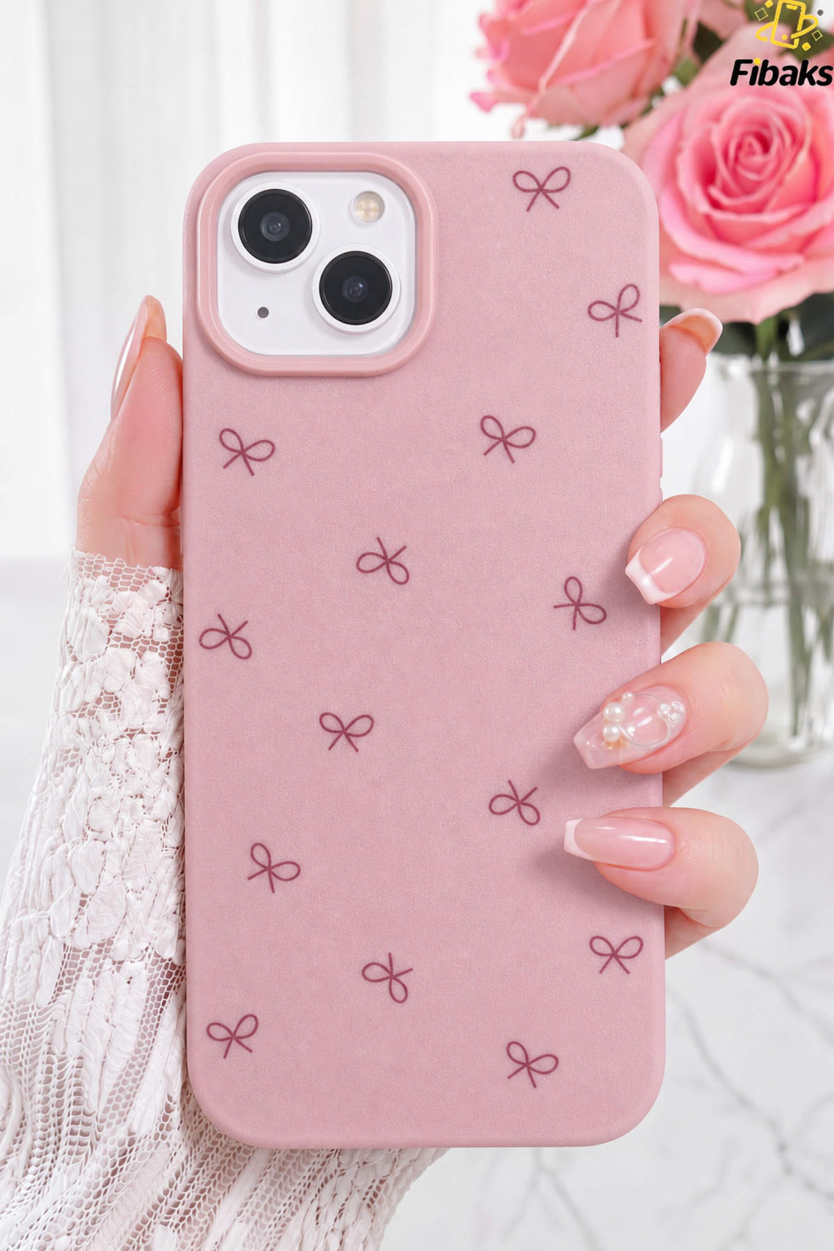 iPhone 13/14/15 Case Line Bow Pattern Soft Silicone Phone Case Pink