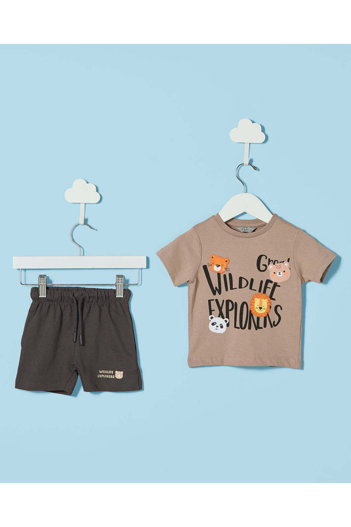 REDTAG Infant Boys Brown Graphic T-Shirt & Shorts Set